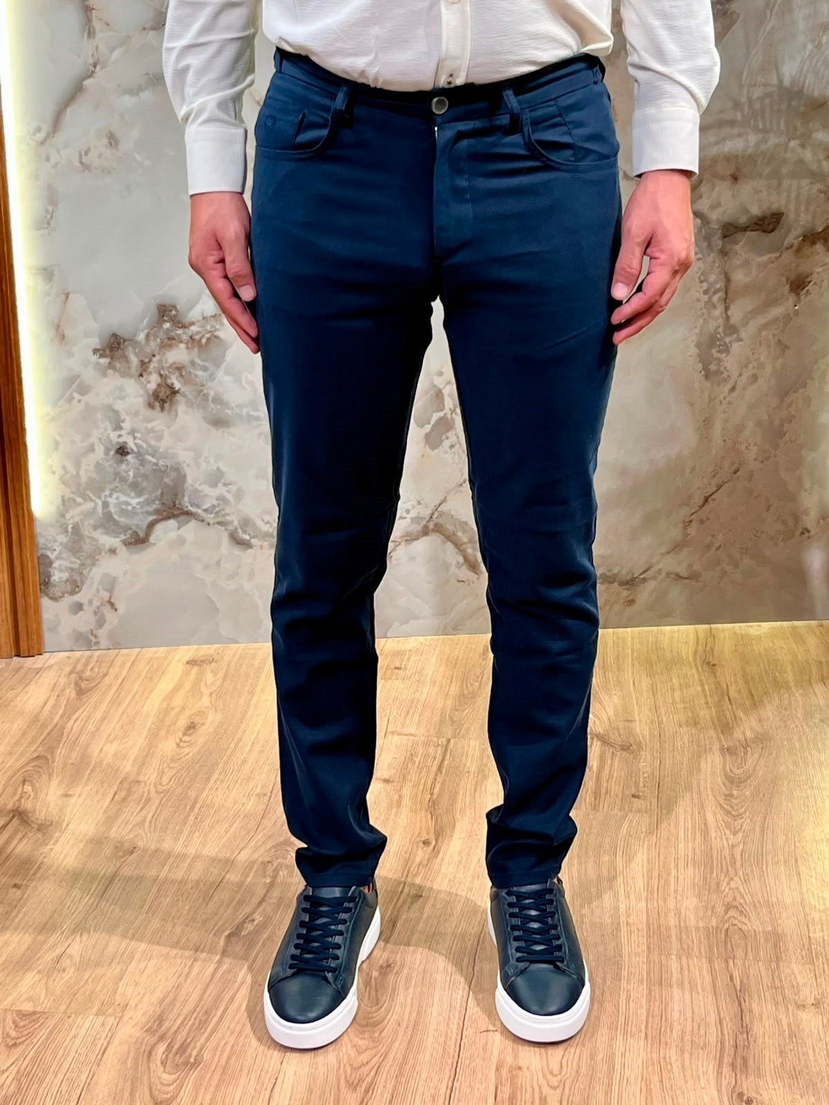 Erkek Lacivert Tencel Kumaş Slim Fit Pantolon | Günlük & Ofis Kullanımı