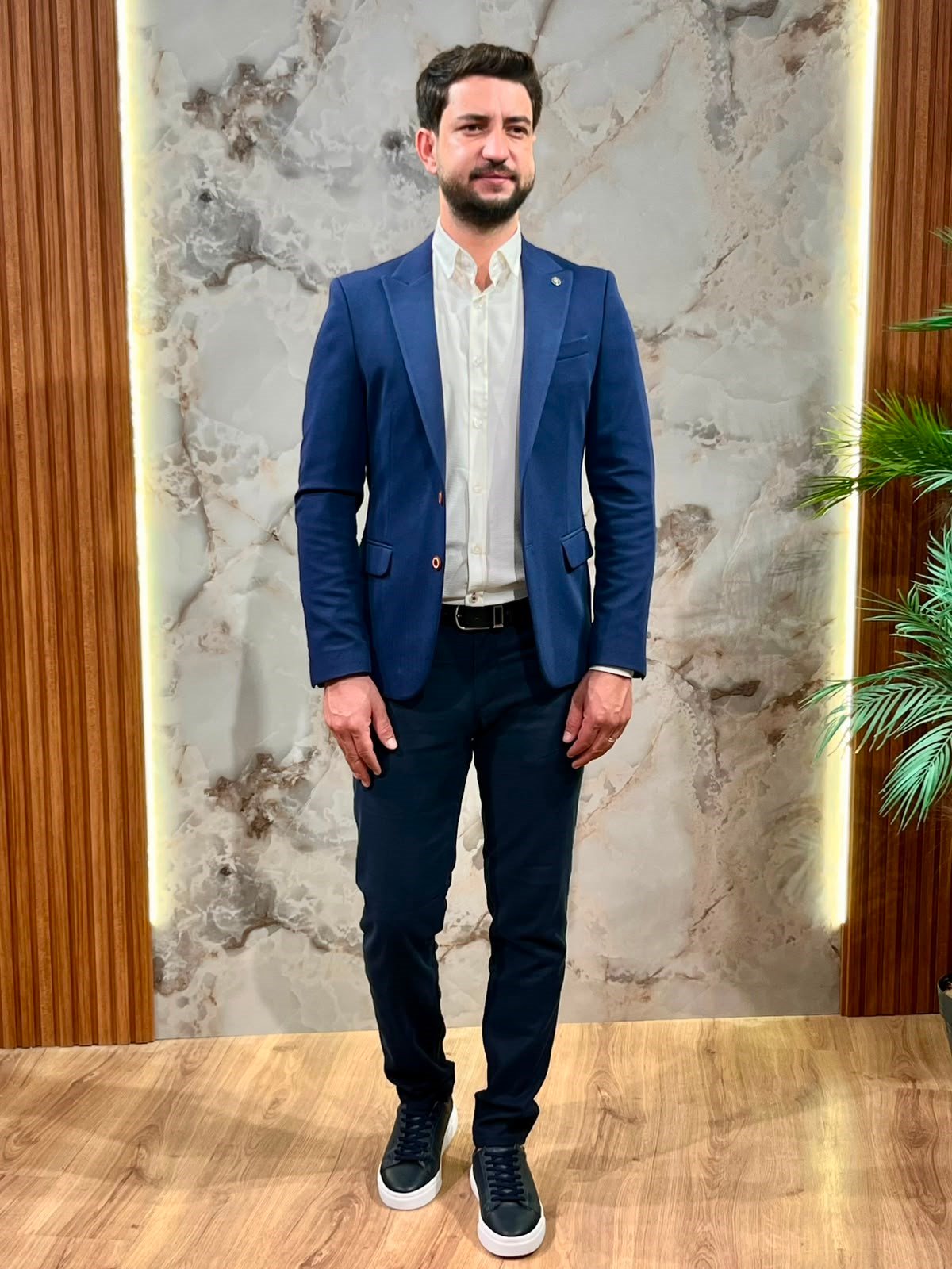 ERKEK SAKS MAVİ SLİM FİT BLAZER CEKET 