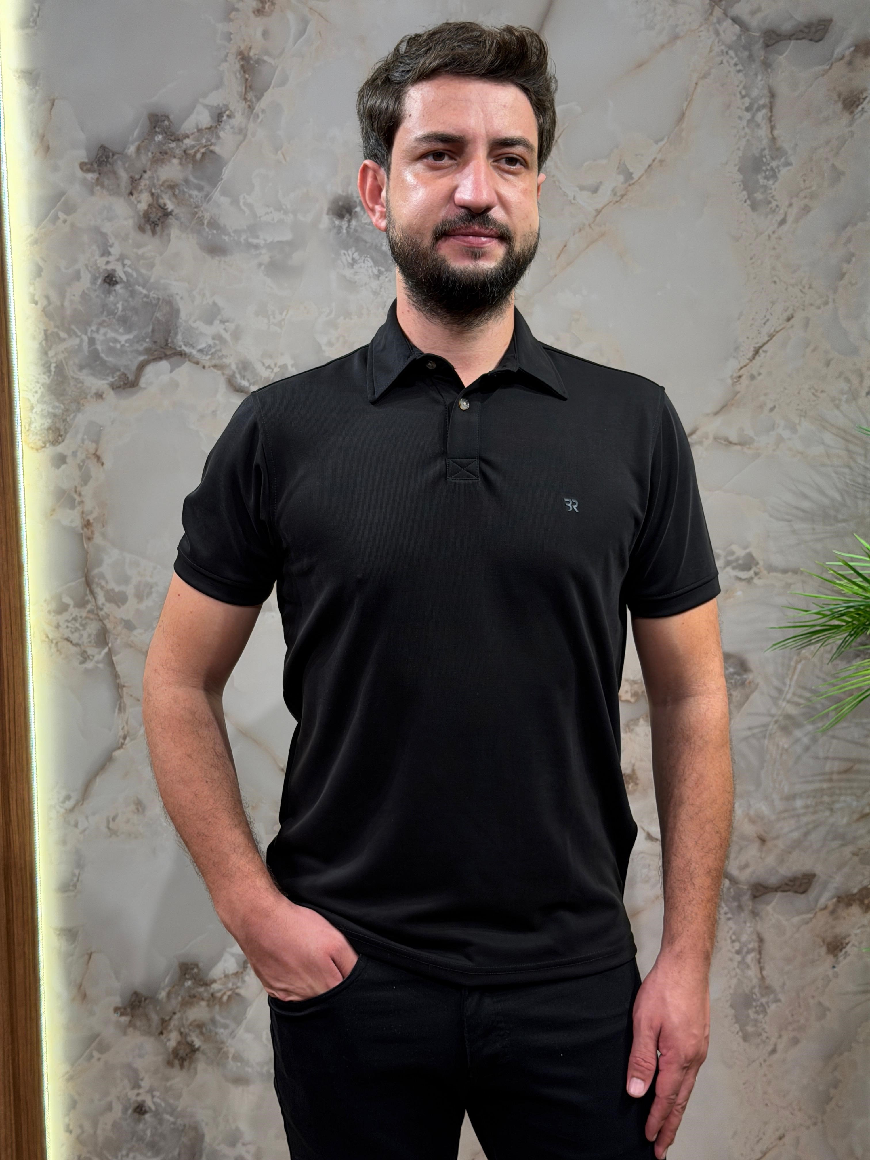 ERKEK SİYAH POLO YAKA SLİM FİT TİŞÖRT 