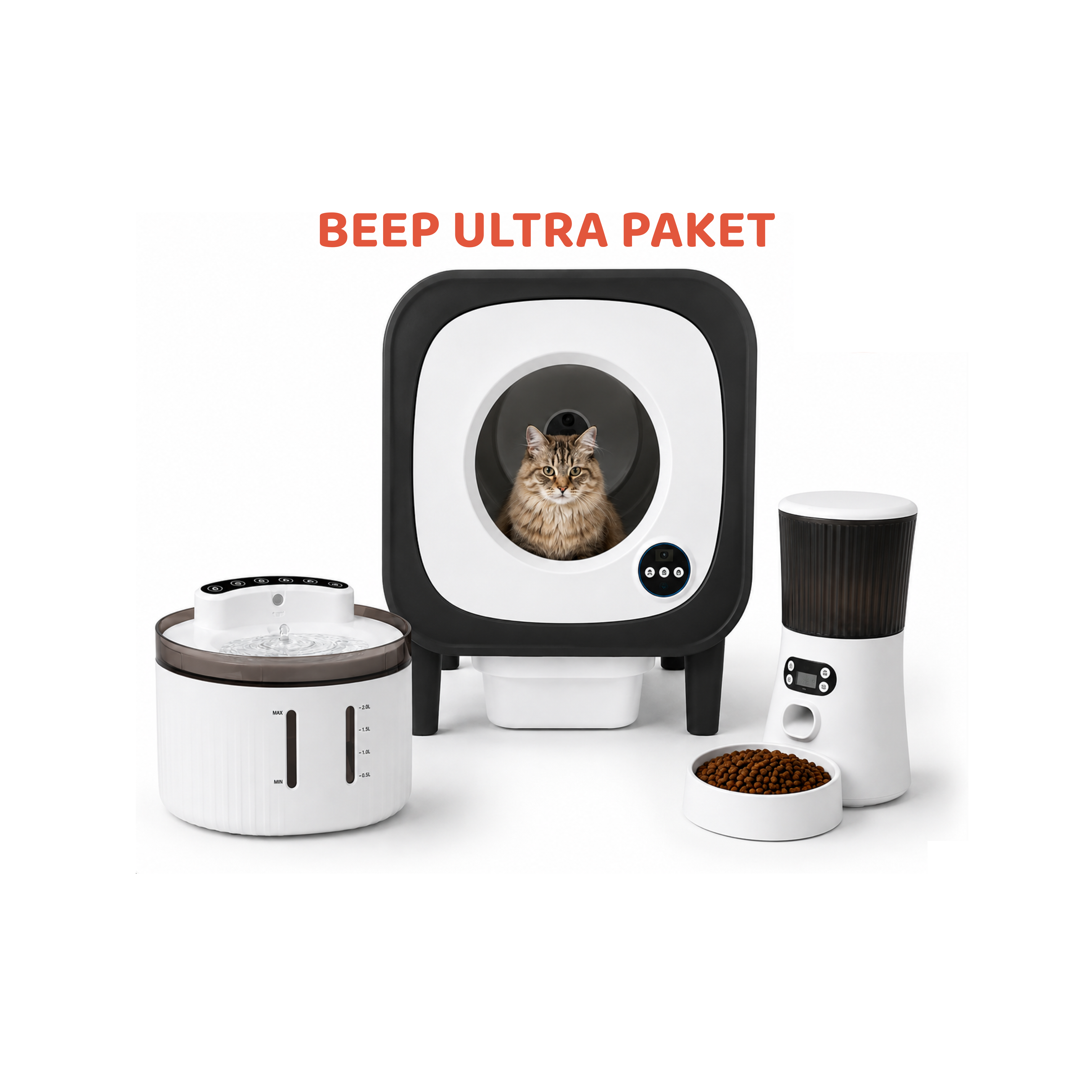 BeePets Akıllı Otomatik Kedi Tuvaleti (BPC1025), Akıllı Otomatik Mama Kabı (BPC1032), Akıllı Otomatik Su Pınarı (BPC1008)
