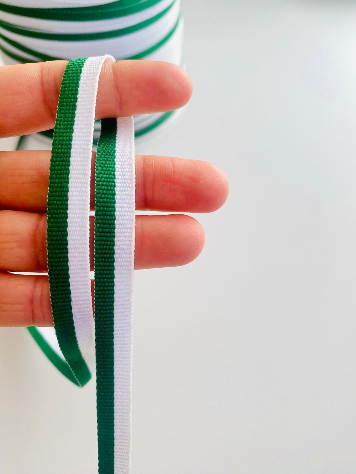 5 Metre Eni 1 Cm Yeşil Beyaz Polyester Biye