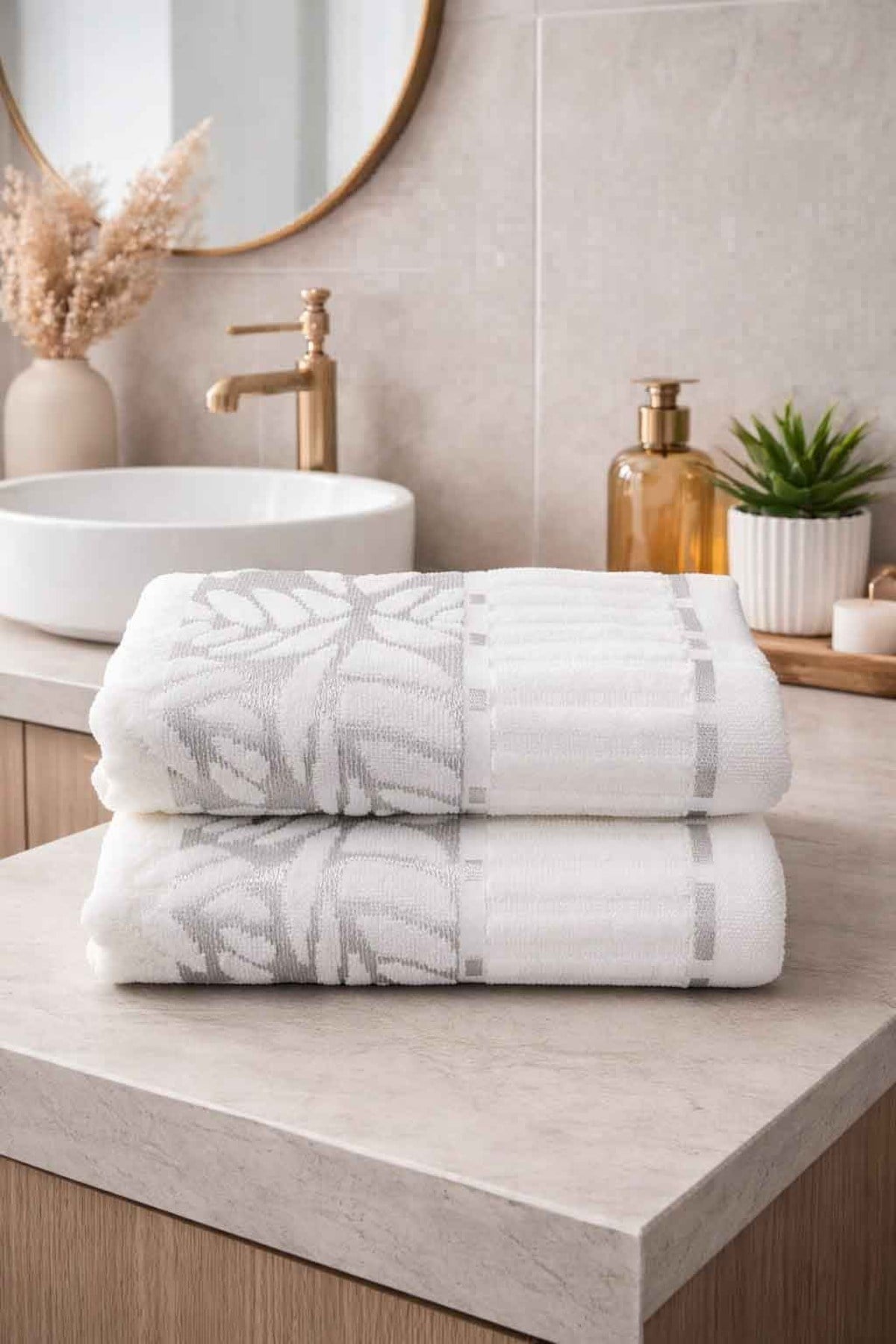 %100 Pamuk Akasya El Havlusu Seti | 2 Adet | 50x90 cm | Yumuşak, Emici, Şık Banyo & Misafir Havlusu