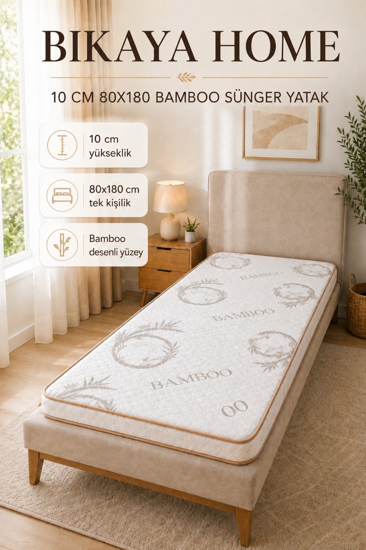 Bambu Sünger Yatak 80x180 cm | Tek Kişilik | Katlanabilir | Rahat ve Pratik