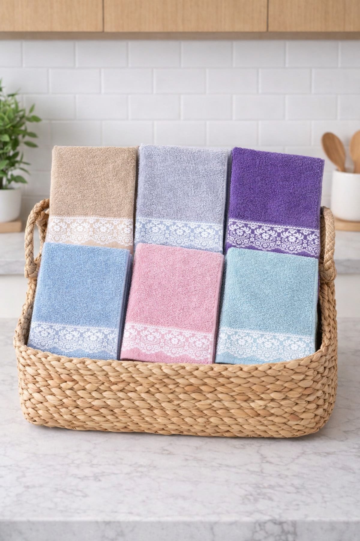 Bukle Jakarlı Mutfak Havlusu 30x50 cm | %100 Pamuk | 6’lı Set | Şık & Kullanışlı | Günlük & Çeyizlik