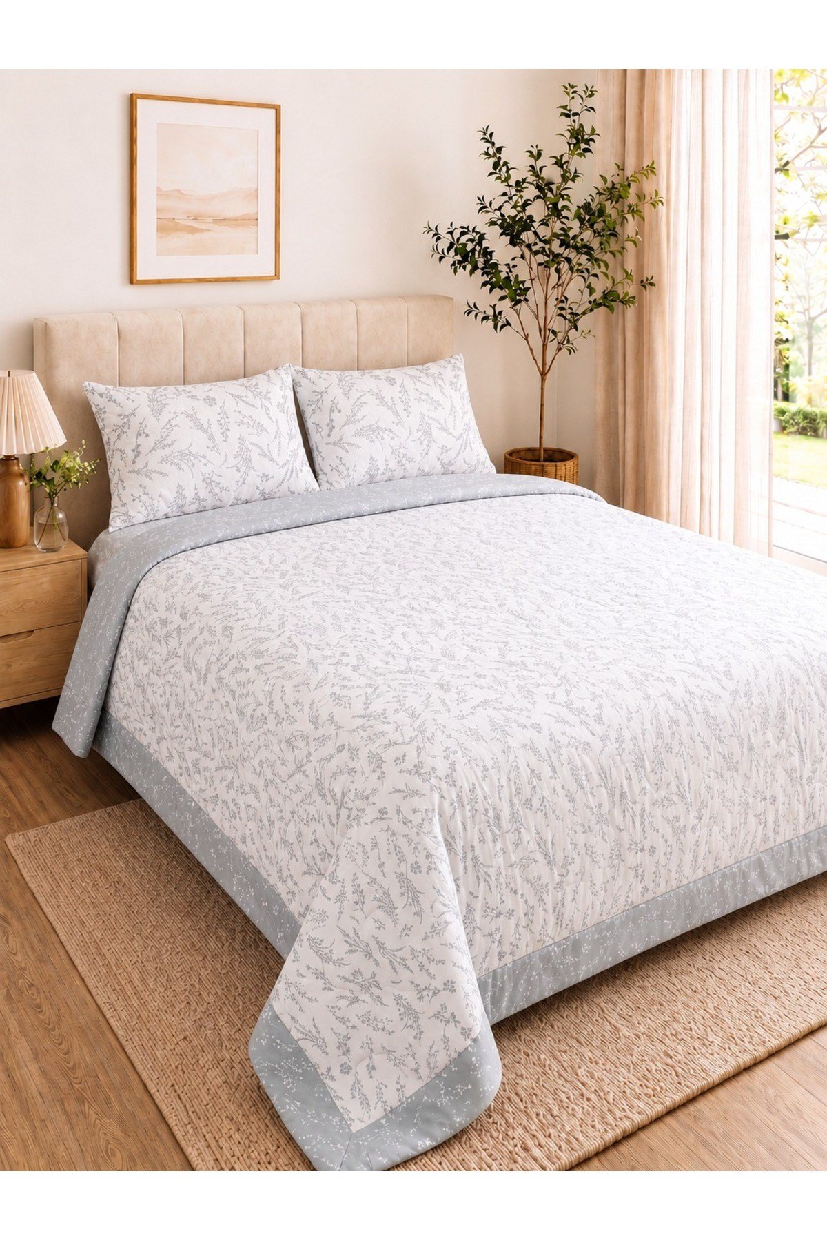 Çift Kişilik Çerçeveli Pike Seti | 200x230 cm | %100 Pamuk | Yumuşacık Doku | Günlük, Yazlık ve Çeyizlik Kullanım