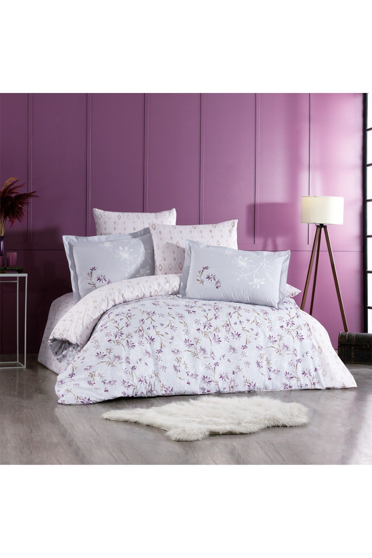 Çift Kişilik Poplin Nevresim Takımı Jardin Mor