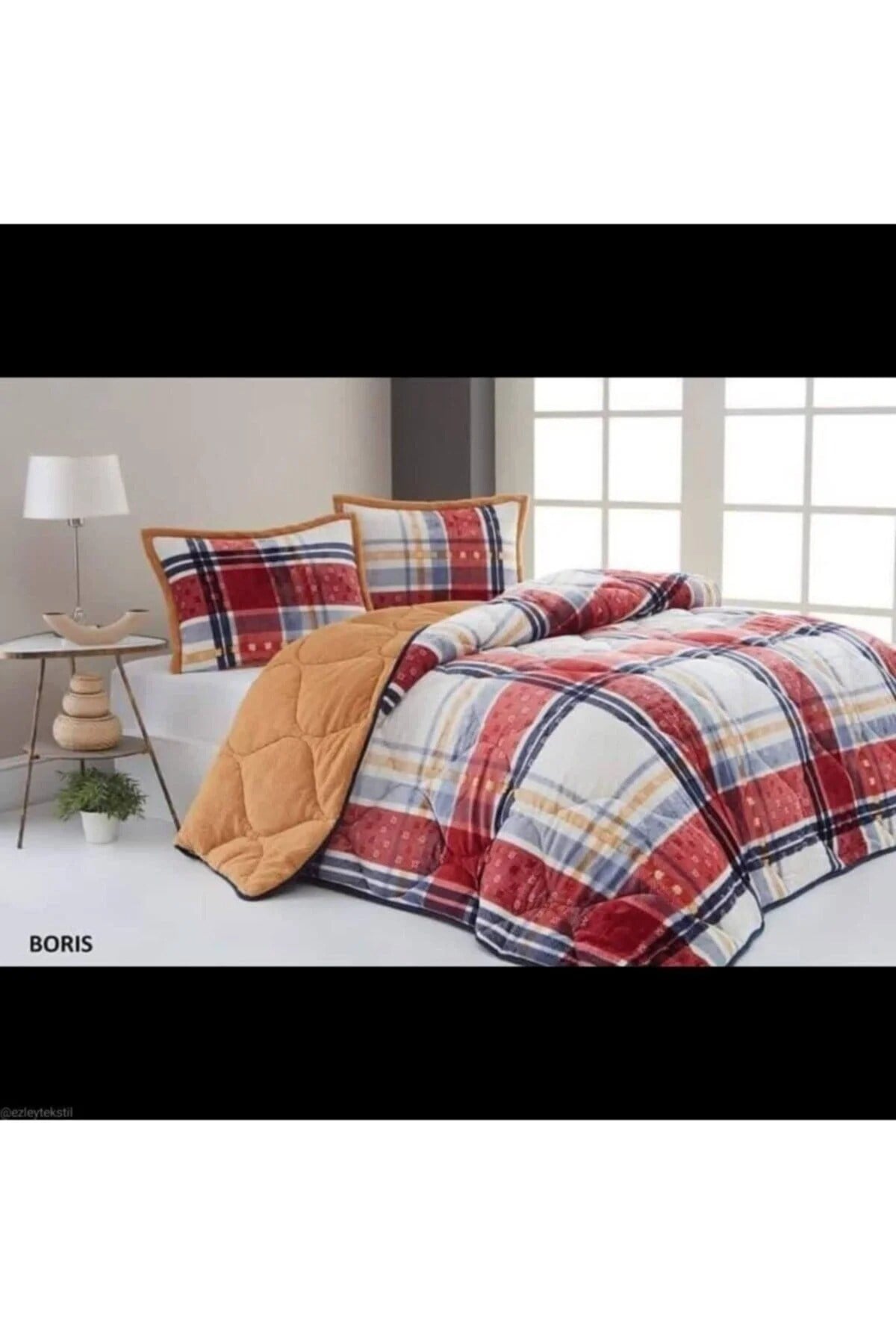 Comforter Çift Kişilik Yorgan Set - Boris Kırmızı Ekru