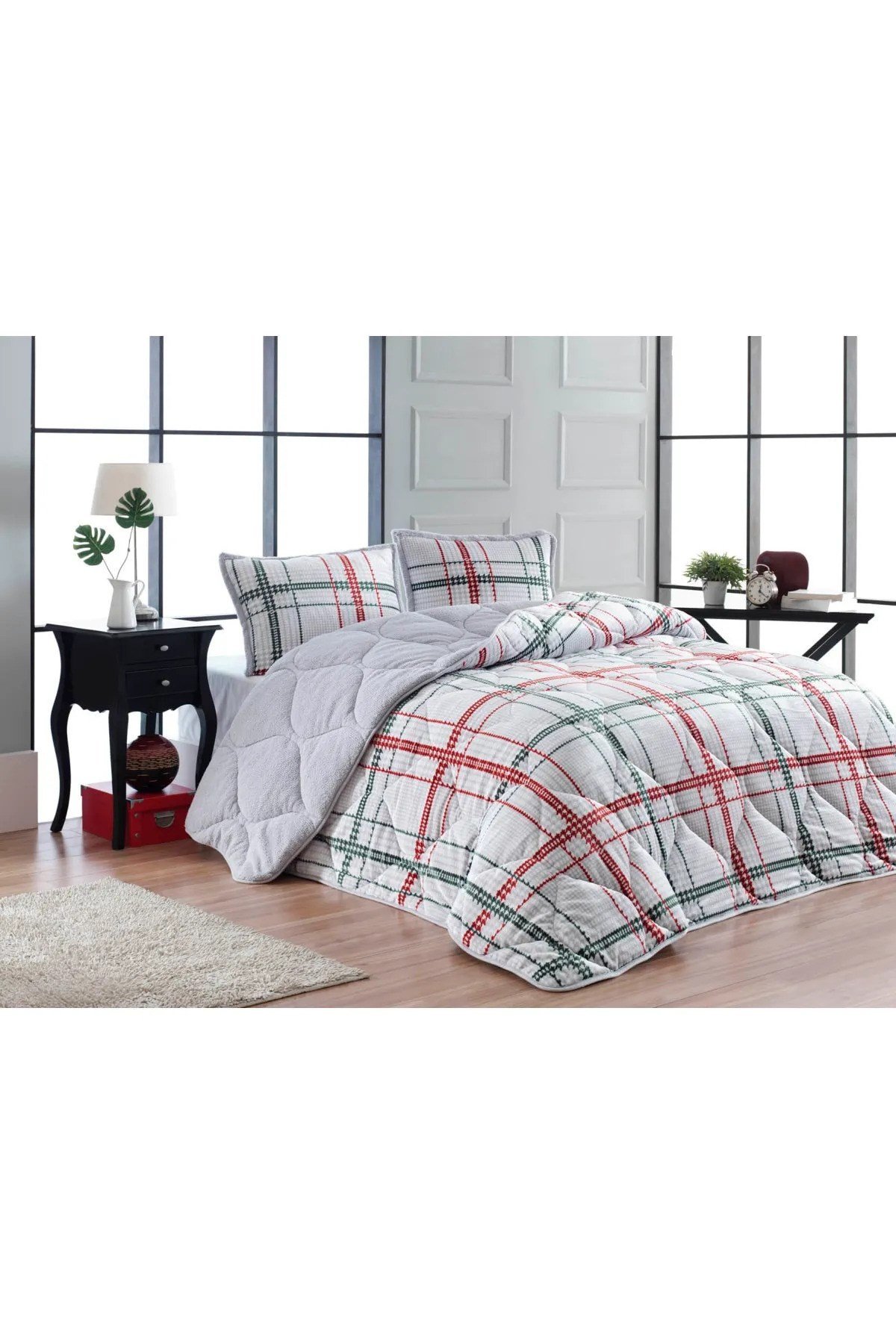 Comforter Çift Kişilik Yorgan Set  Boris Kırmızı Ekru