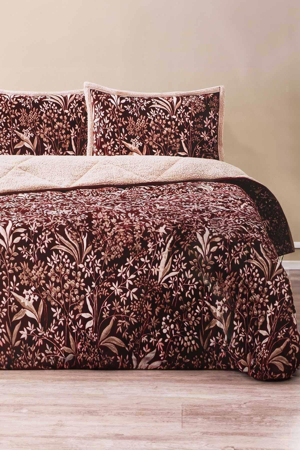 Comforter Çift Kişilik Yorgan Seti Botanica Bordo 220x240 Cm
