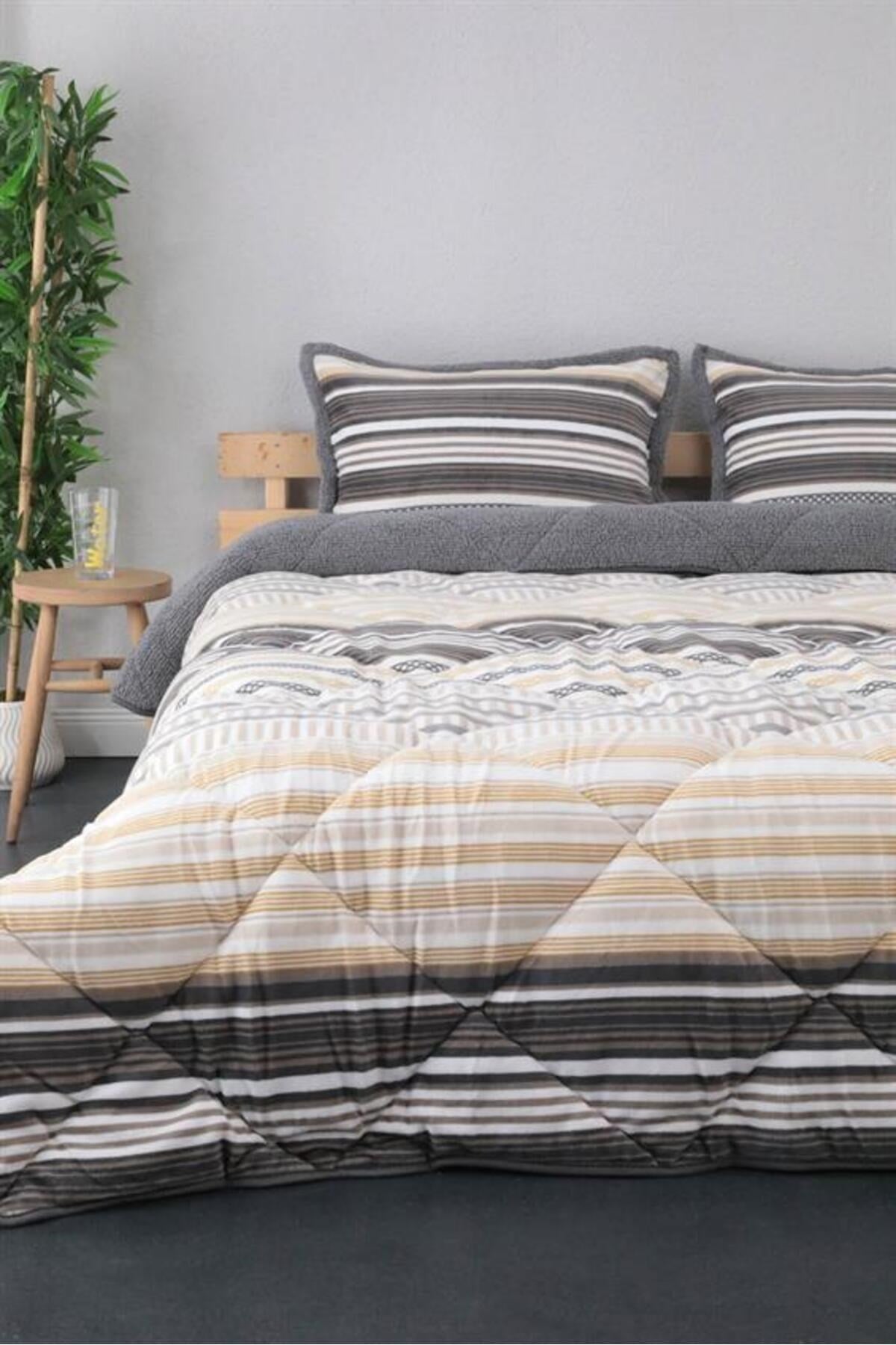 Comforter Çift Kişilik Yorgan Seti Kahve Gri 220X240