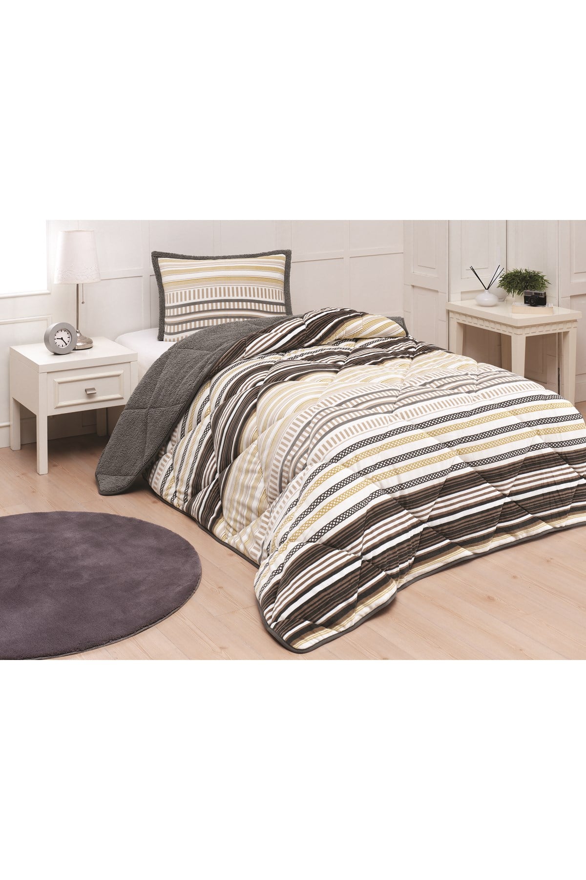 Comforter Yorgan Set Tek Kişilik Luca Sarı (İÇ ELYAFI KREM)