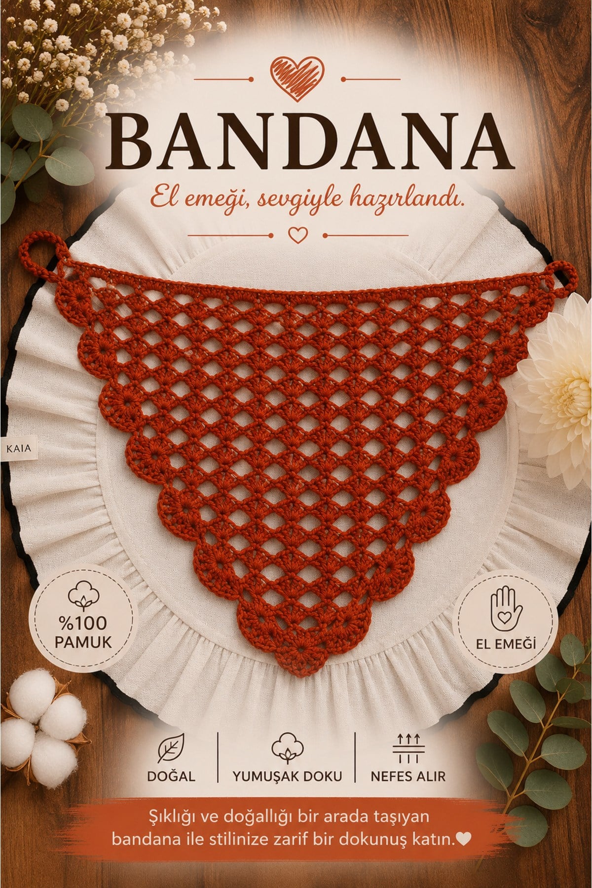 El Yapımı Örgü Bandana | %100 Pamuk | Çok Amaçlı Bel Şalı | Yazlık & Hediyelik
