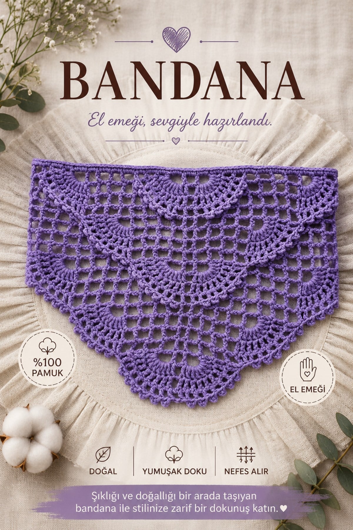 El Yapımı Örgü Bandana | %100 Pamuk | Çok Amaçlı Bel Şalı | Yazlık & Hediyelik
