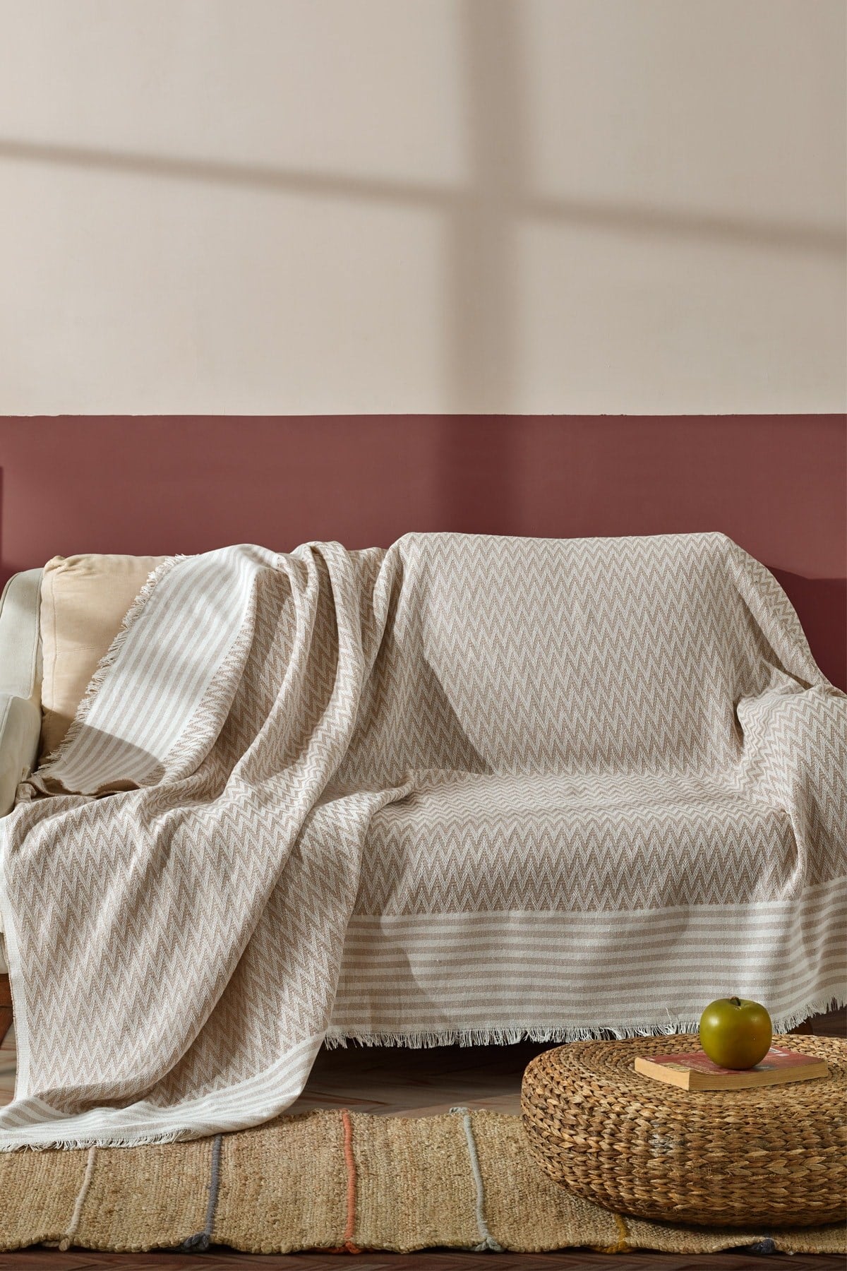 Home Fushia Natural Keten Koltuk Örtüsü | Koltuk Şalı