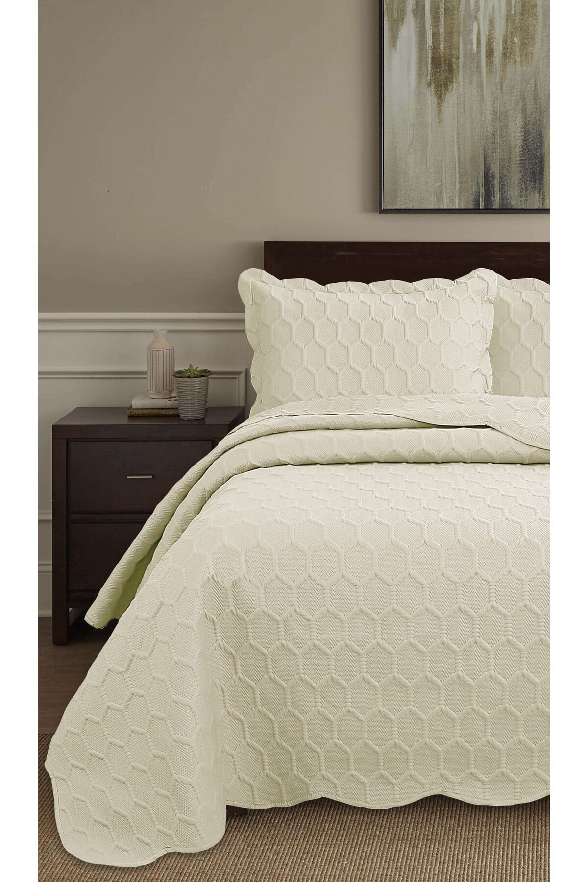 Honey Comb 3D Çift Kişilik Yatak Örtüsü Seti (3 Parça) - 260x240 cm - Pvc Çantalı