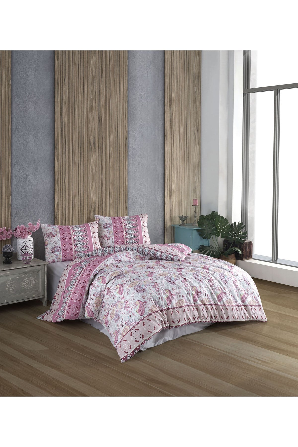 Kristal Ranforce Çift Kişilik Nevresim Takımı | %100 Pamuk | 57 Tel | 4 Parça | Lüks Kutu