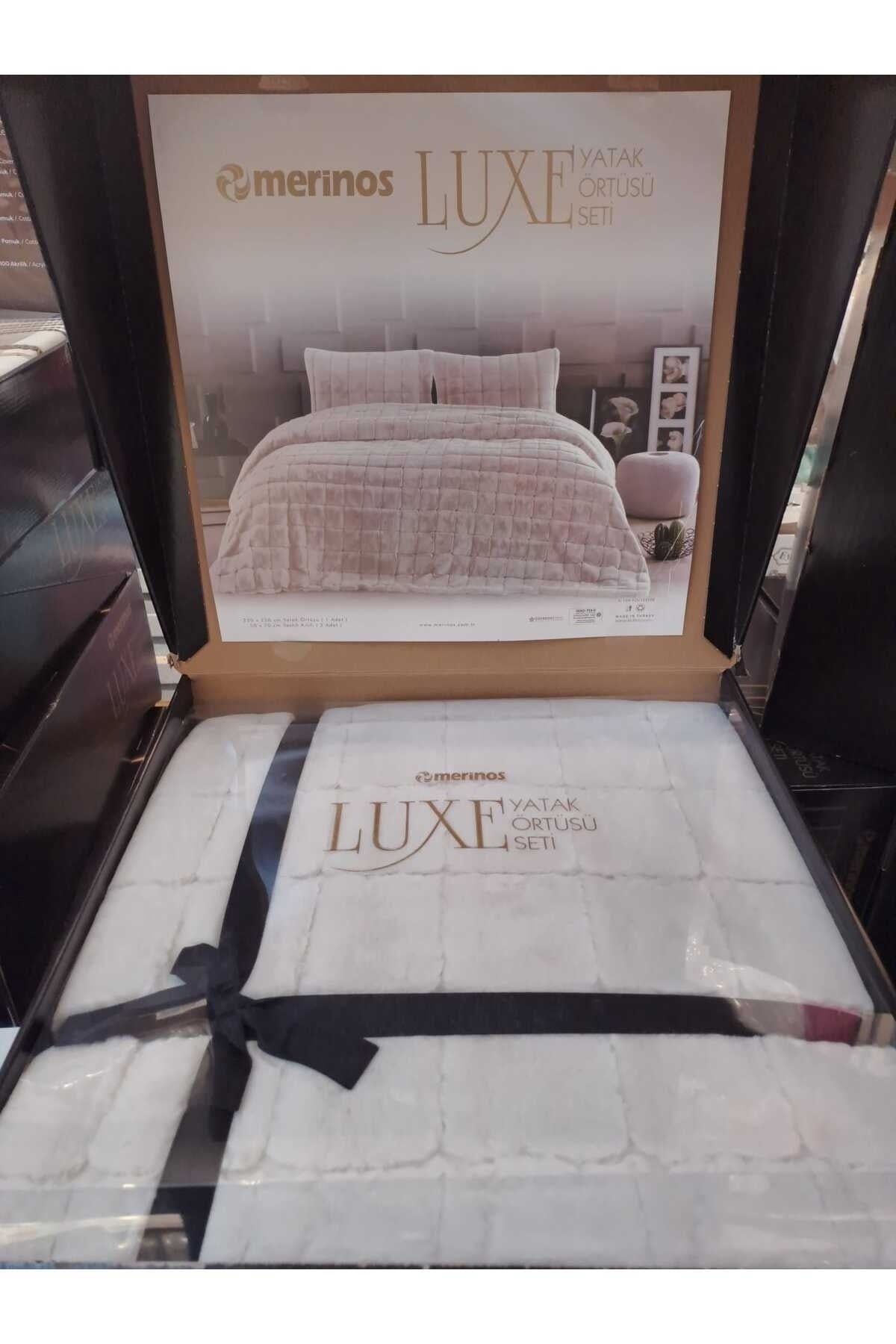 Luxe Çift Kişilik Yatak Örtüsü Seti - Bej Kareli Model