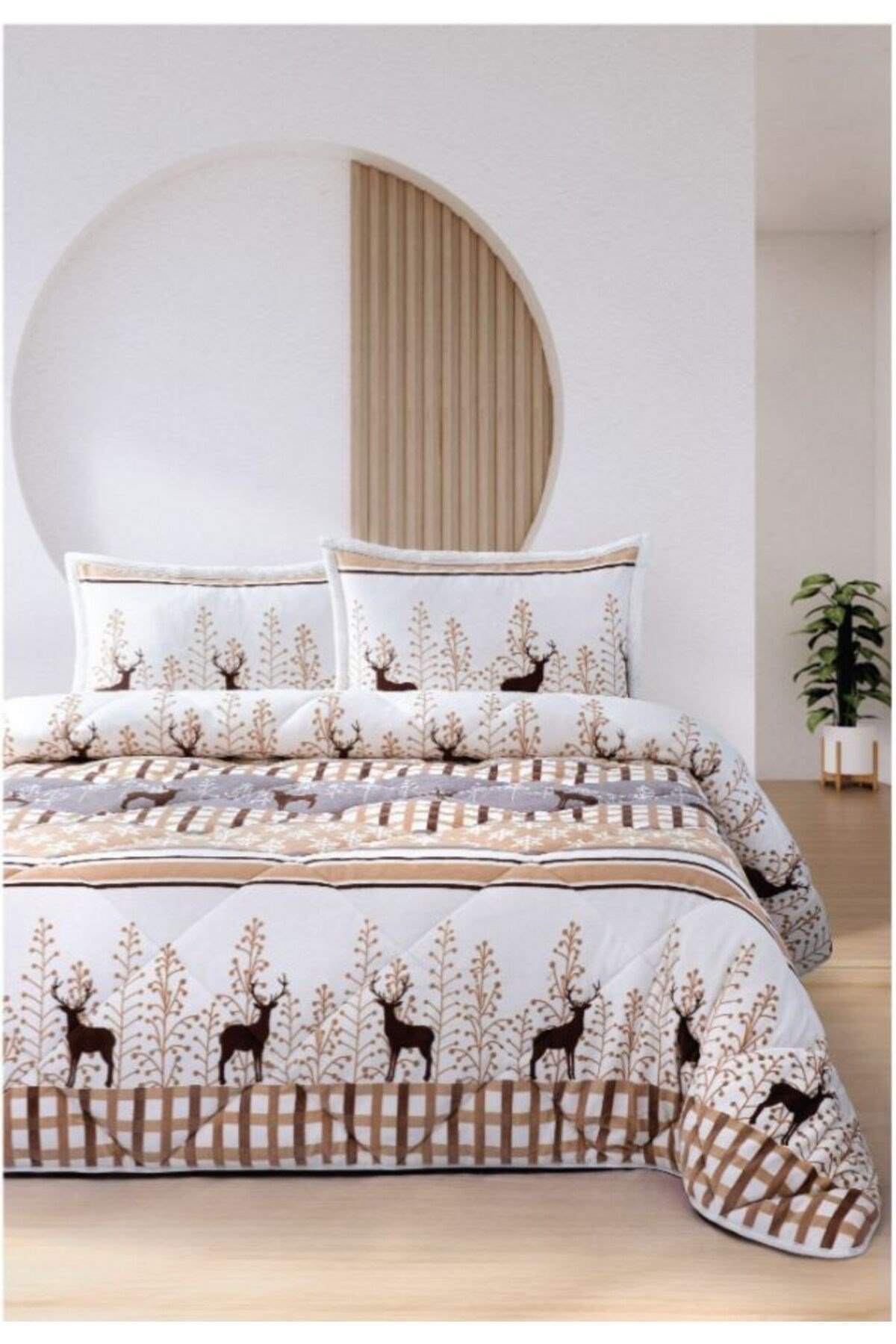 Merinos Tek Kişilik Comforter Set - Deer Bej (160x240 cm)