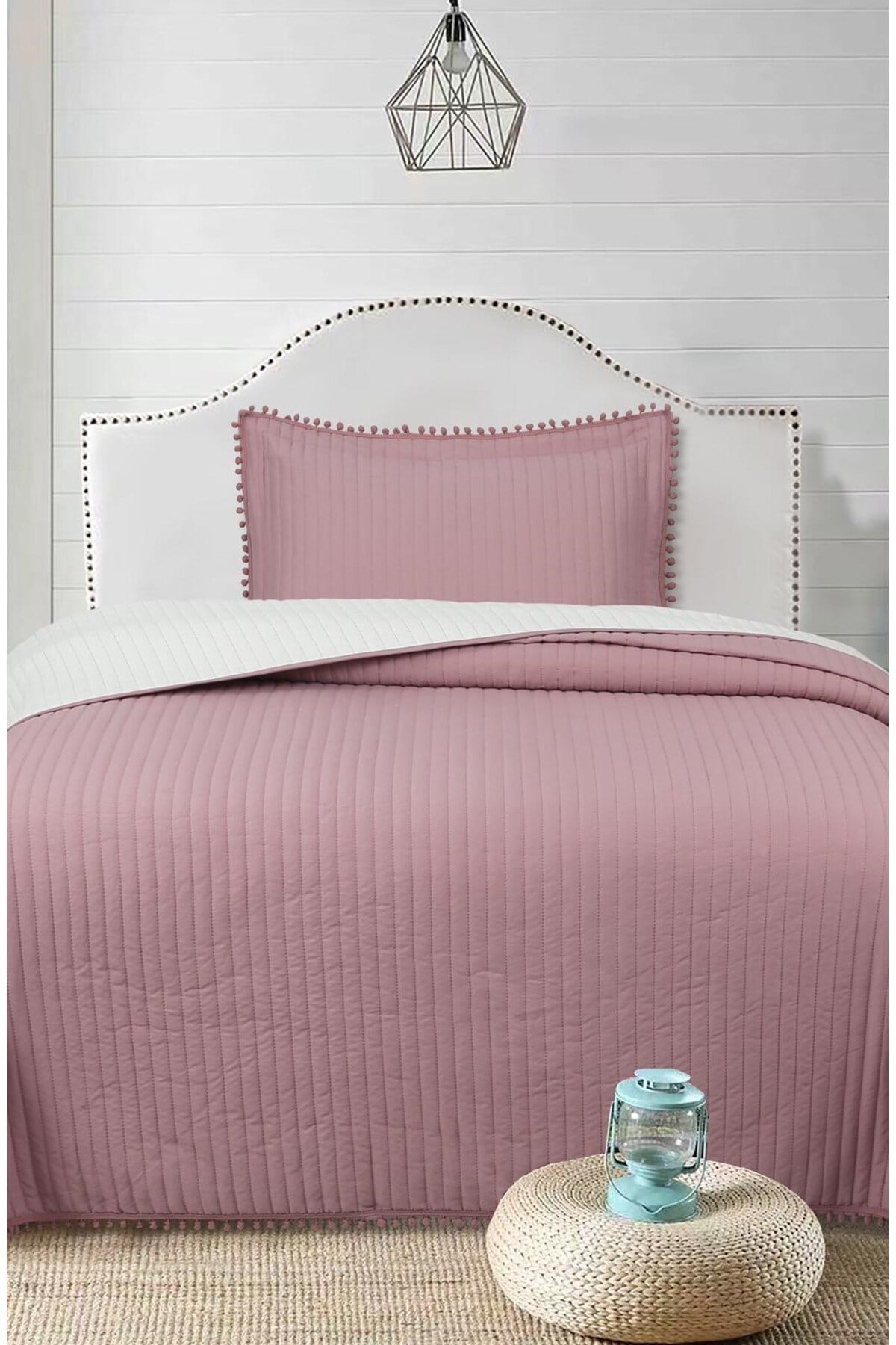 Ponponlu Tek Kişilik 2 Parça Yatak Örtüsü Seti - 180x240 cm - Pvc Çantalı