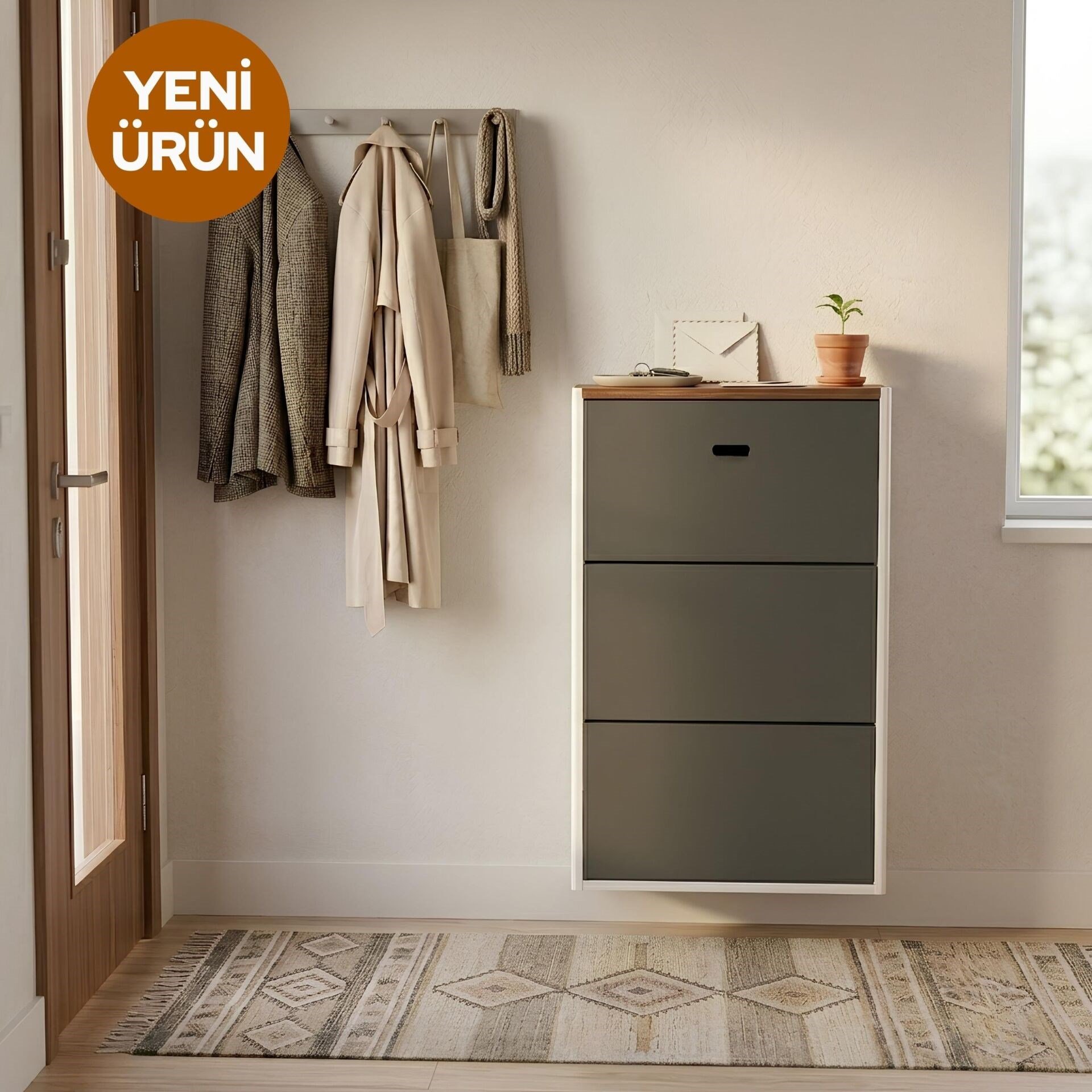 Cabsette Ahşap Tablalı Oval Kenarlı 3'lü Metal Ayakkabılık