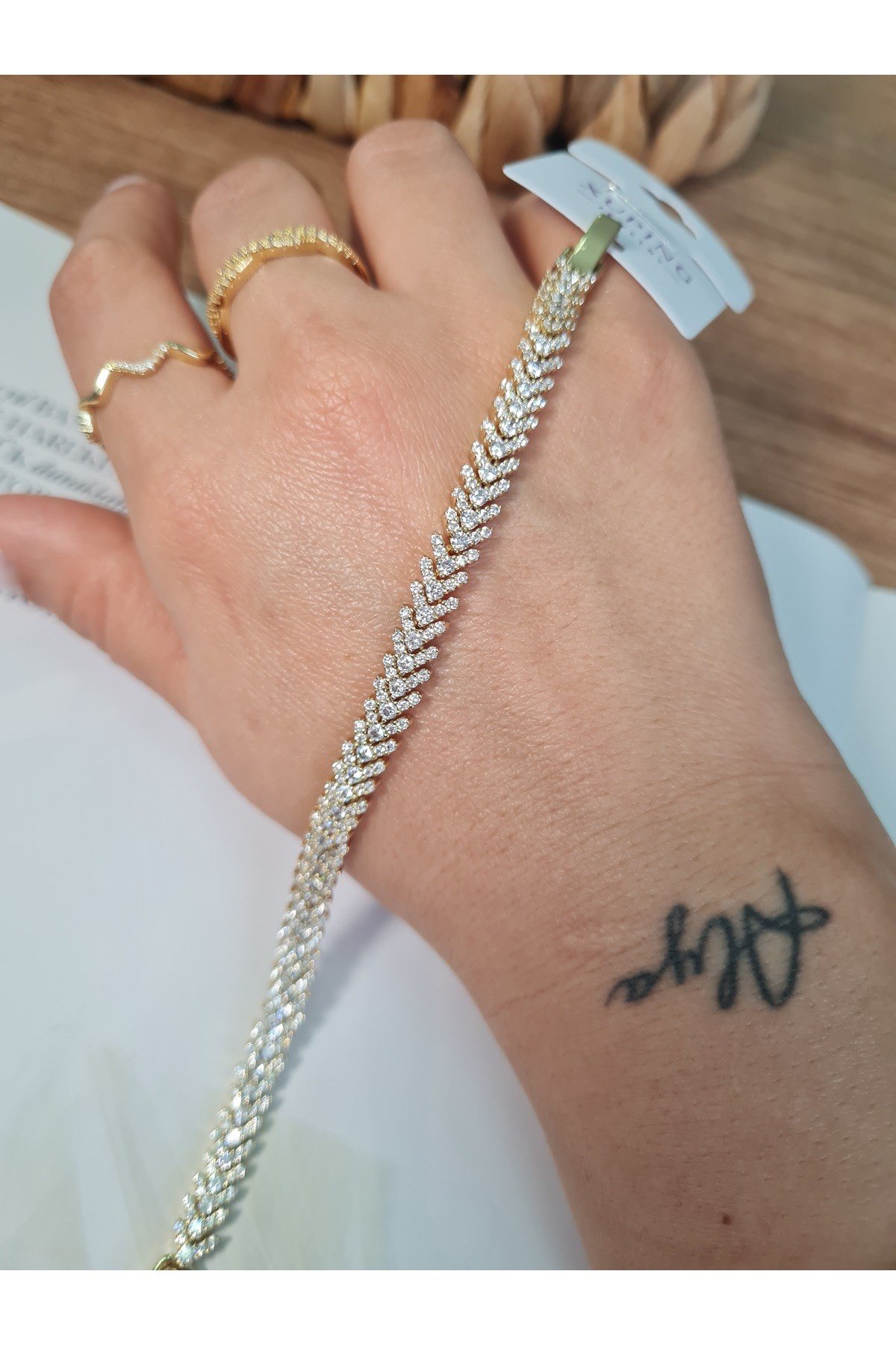 14K Altın Kaplama Full Taş Detaylı İnce Gold Bileklik
