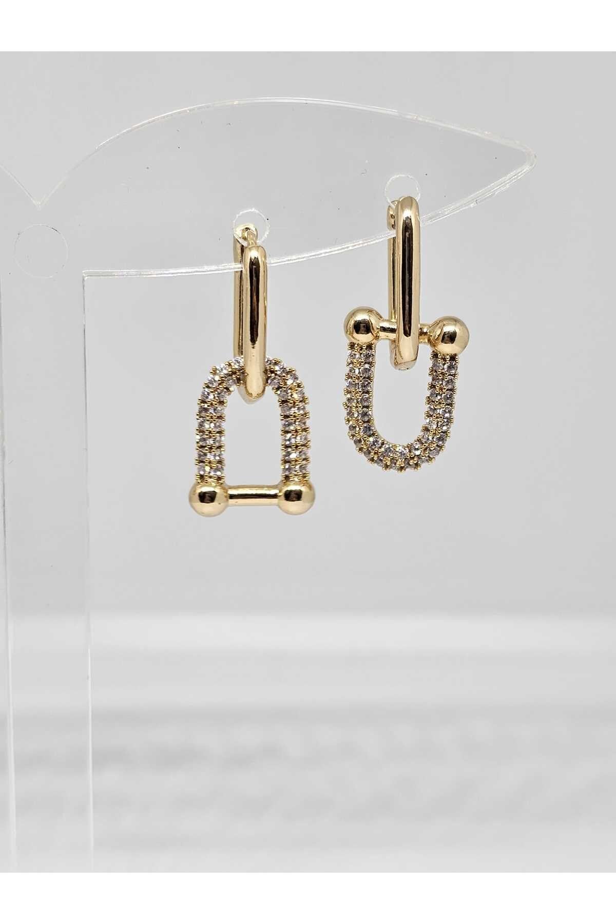 Taşlı Gold Tiffany Küpe