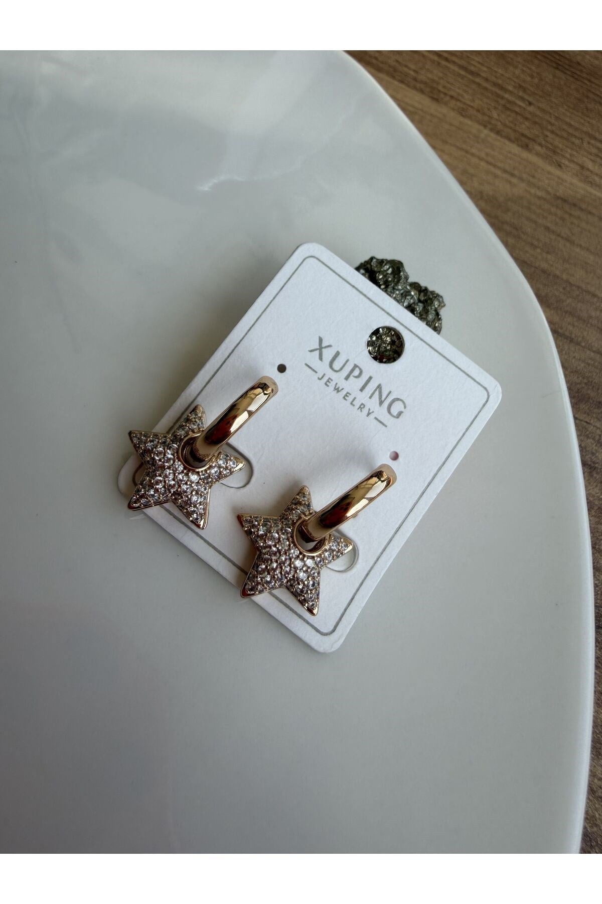 Rose Gold Zirkon Taşlı Yıldız Figürlü Halka Küpe | Şık Kadın Küpe