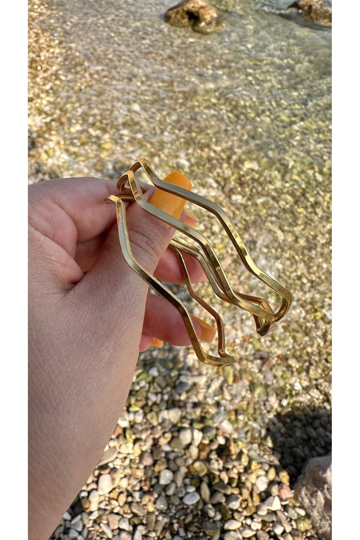Dalga Form Gold Çelik Bileklik