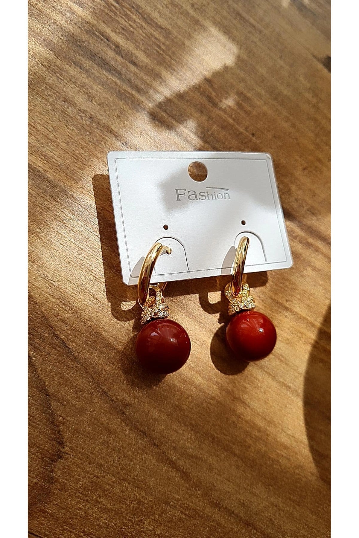 Özel Seri Gold Bordo Taşlı Halka Küpe