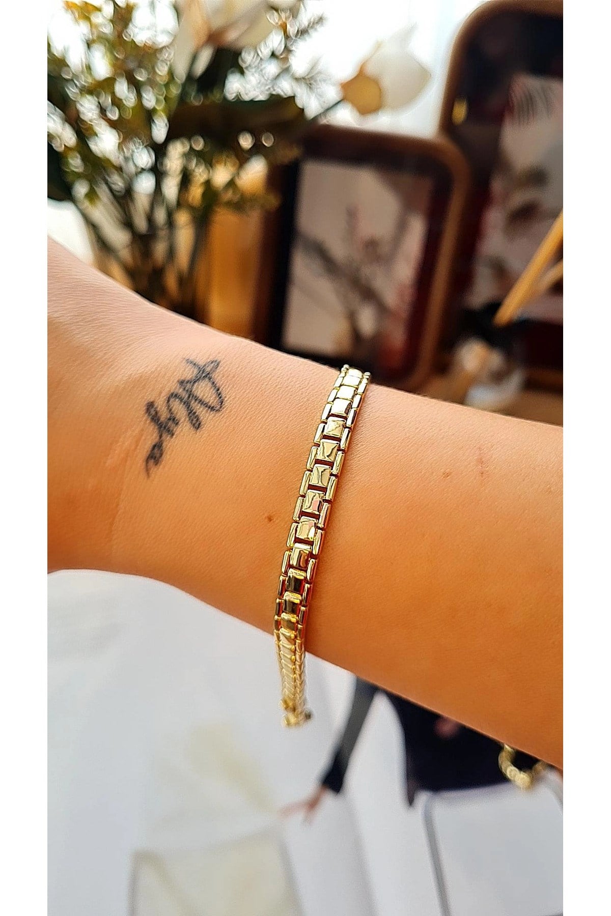 14K Altın Kaplama Klasik Zincir Form Gold Bileklik