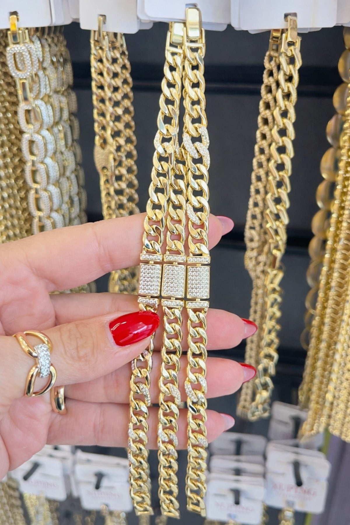 14K Altın Kaplama Taş Detaylı Kalın Gold Zincir Bileklik