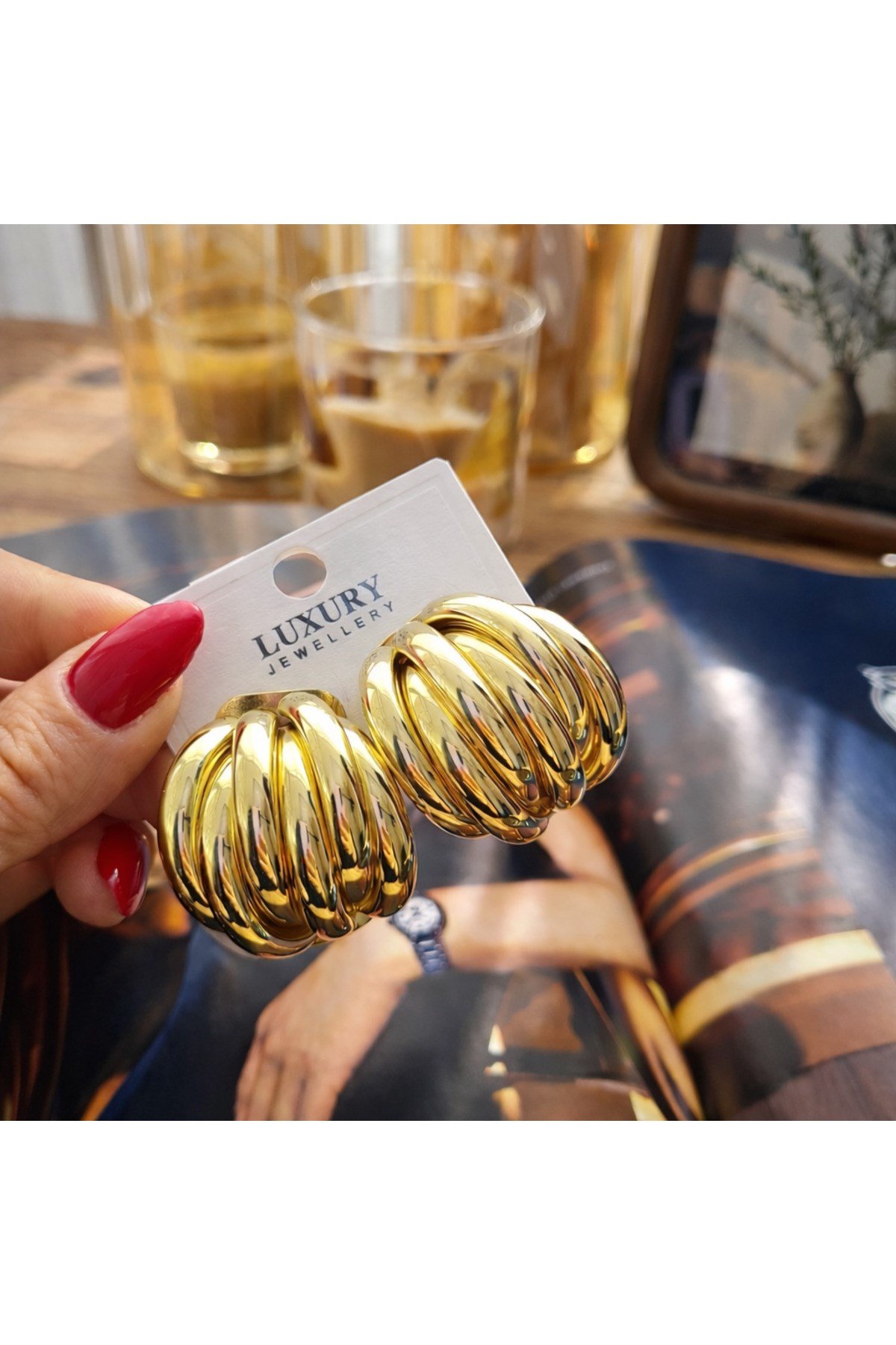 Luna Çok Halkalı Gold Trançot Küpe