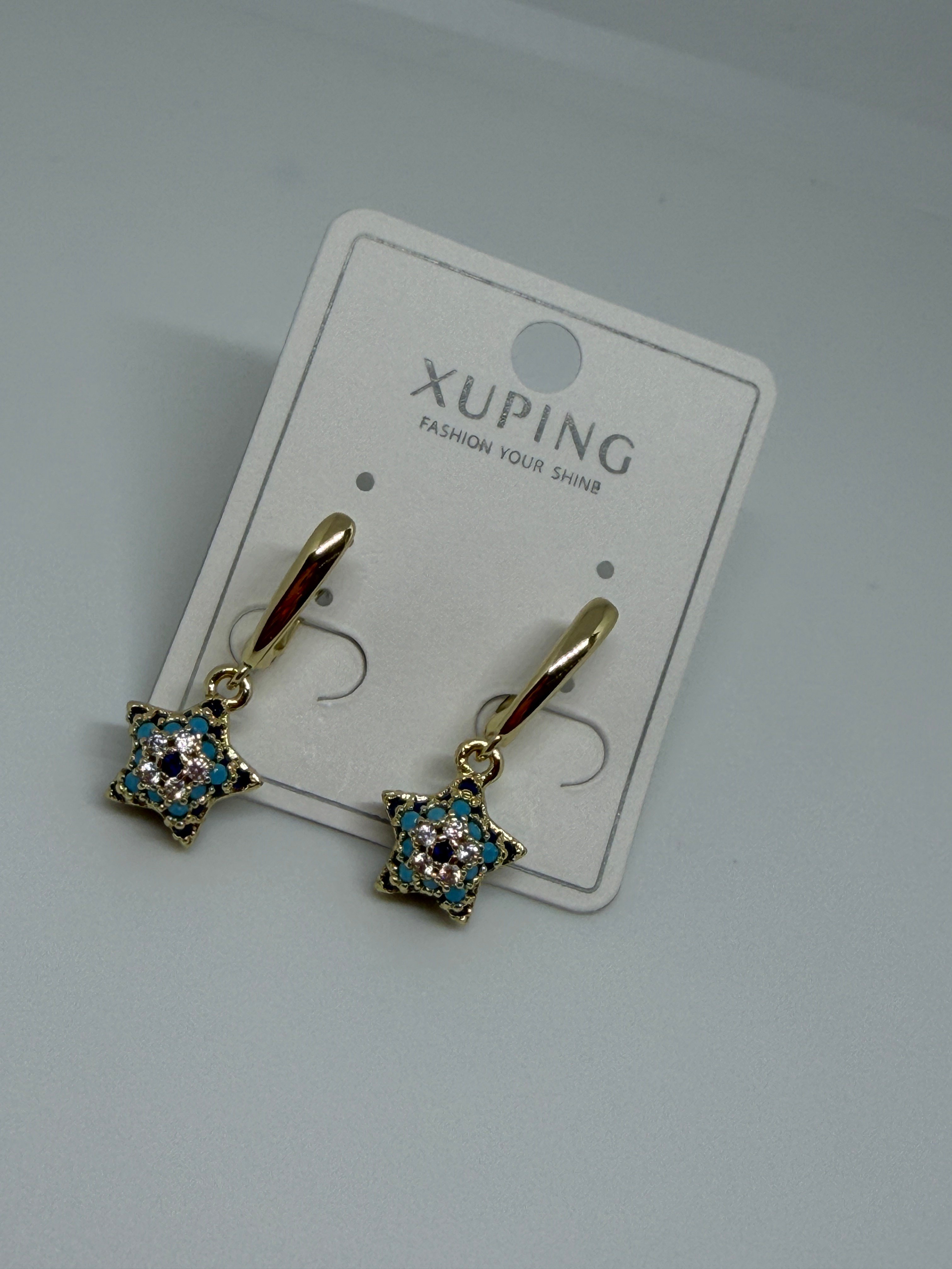 XUPING Gold Mavi Taşlı Yıldız Sallantılı KüpE