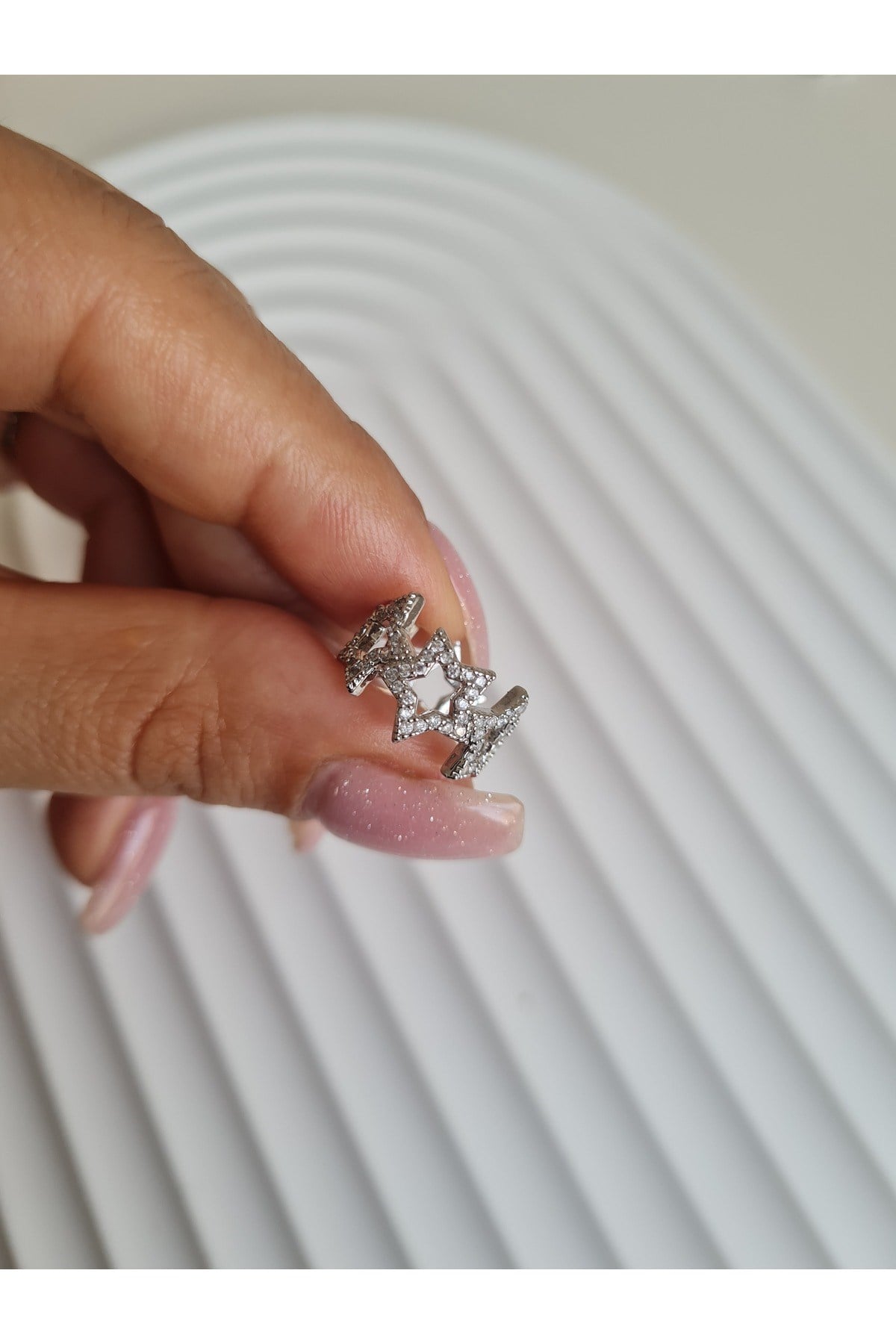 Gümüş Renk Zirkon Taşlı Earcuff Sıkıştırmalı Küpe