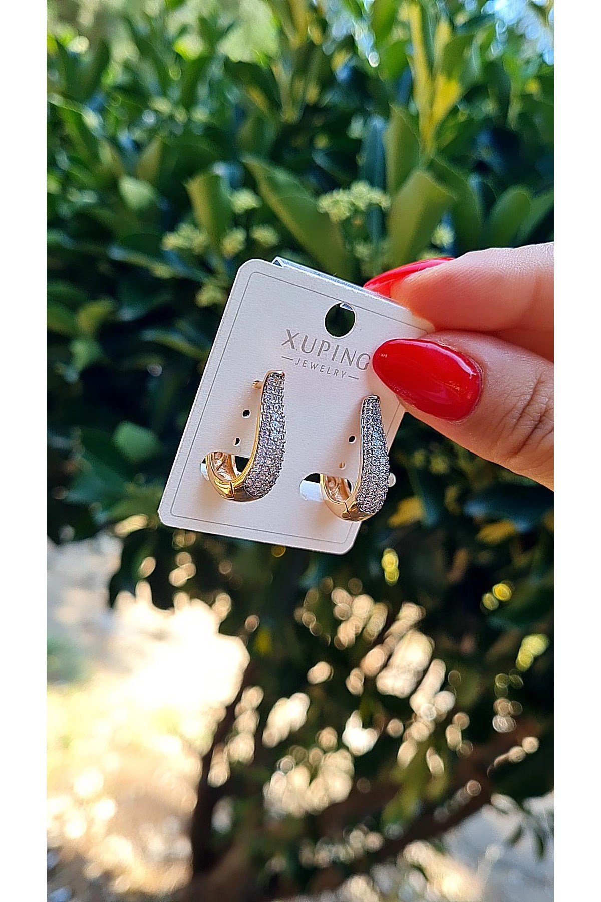 Rose Gold Renk Zirkon Taşlı U Form Halka Küpe