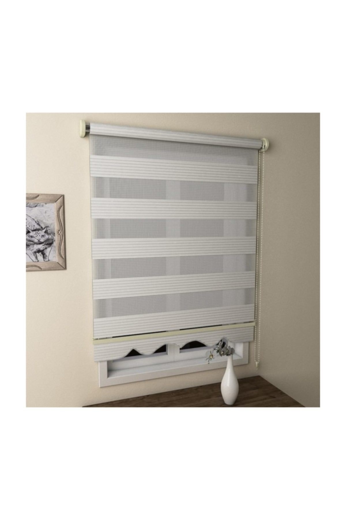 Stor Perde Pliseli Zebra Perde Etek Dilimli Ekru Mz481