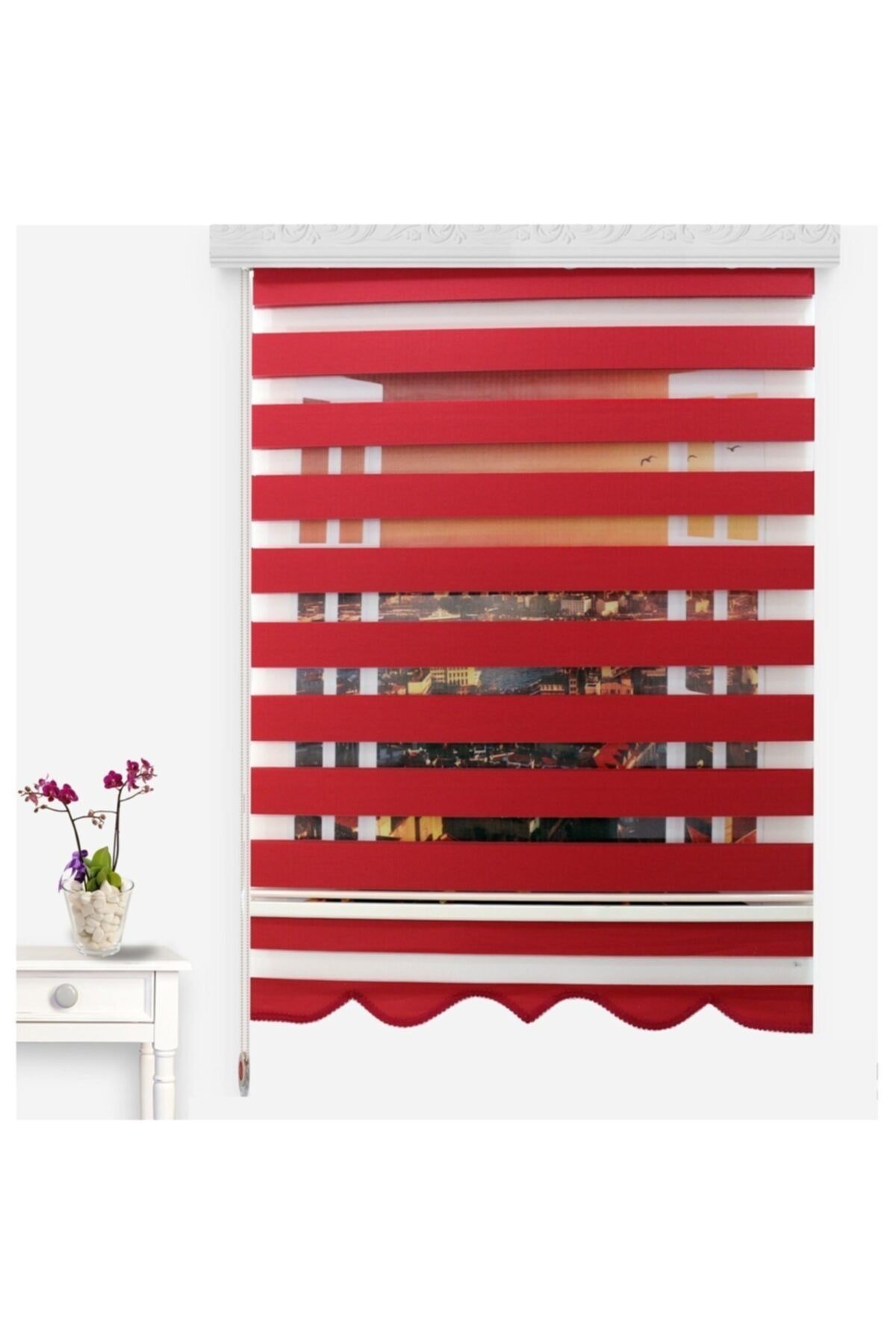 Stor Perde Zebra Perde 426-111 Etek Dilimli Kırmızı Mz426-11b