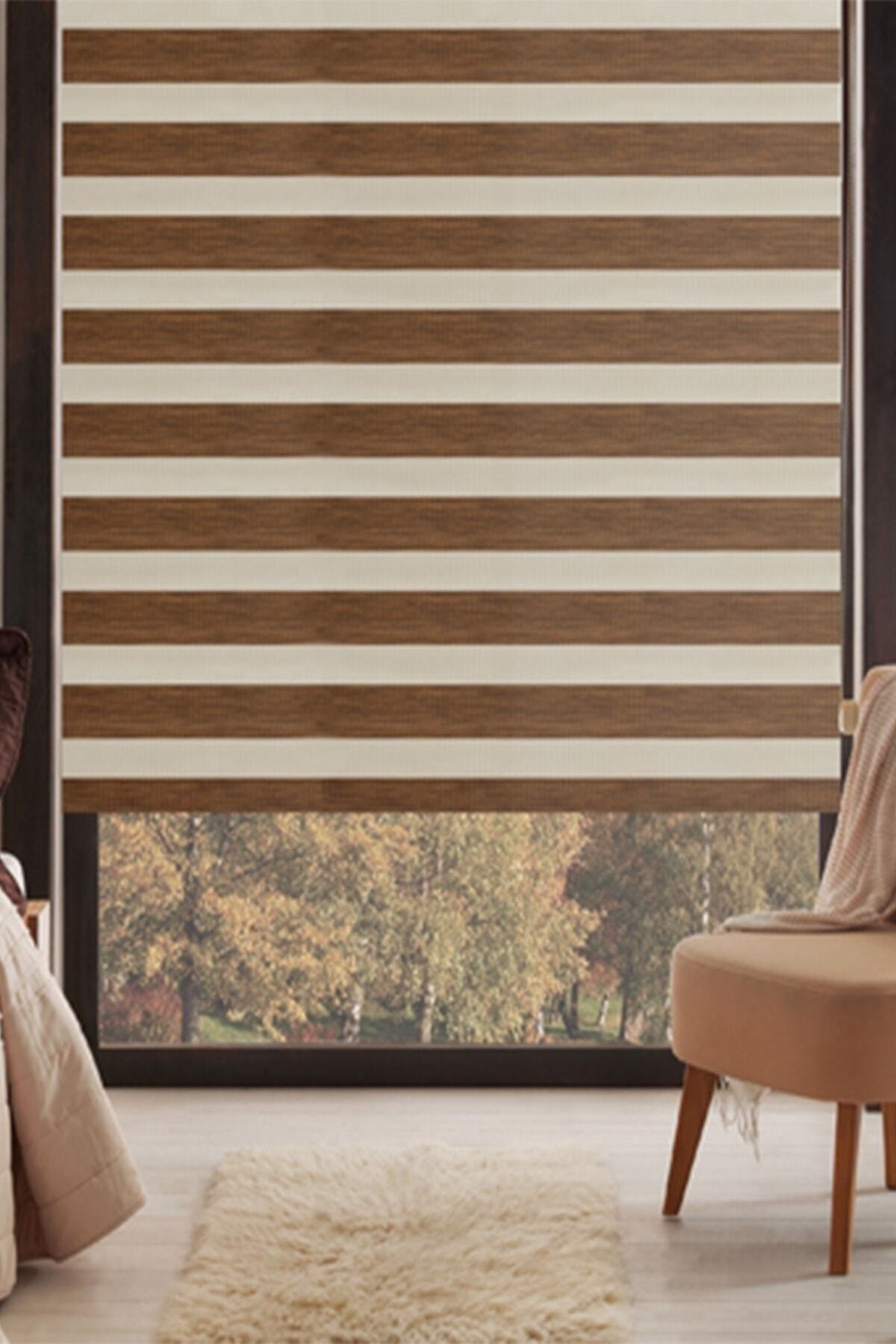Stor Perde Zebra Stor Perde Koyu Ahşap Desen 130 x 260 cm