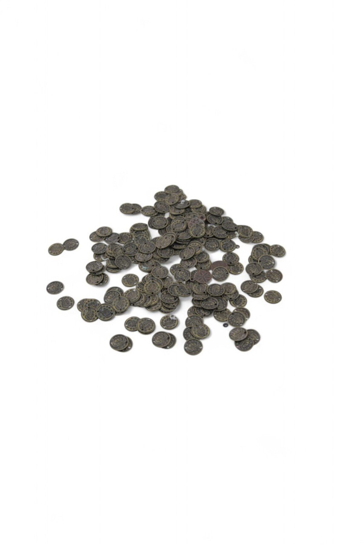 10 mm Eskitme Bronz Çift Delikli Surat Desenli Pul Payet (20 Gr 100 Adet)