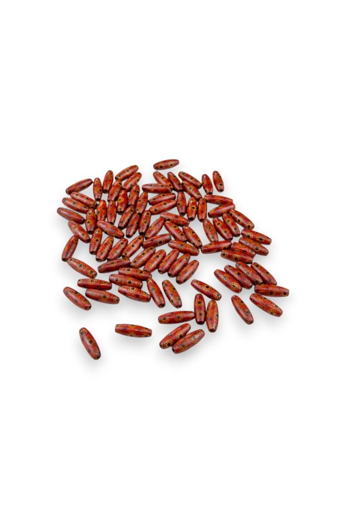 12 Mm Halka Desenli Bordo (22X6 MM) Ahşap Boncuk 35 gr (70 ADET)