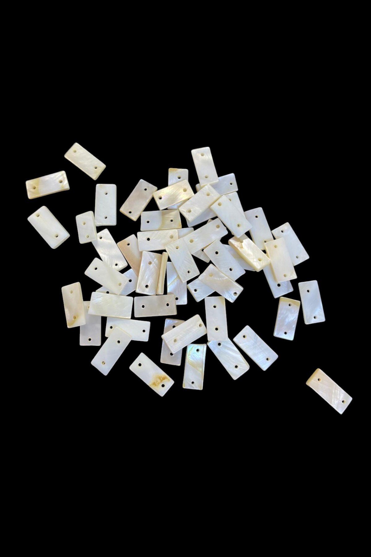7x15 mm Çift Delikli Krem Diktörtgen Şekilli Pul Boncuk Doğal Taş (20 Adet)