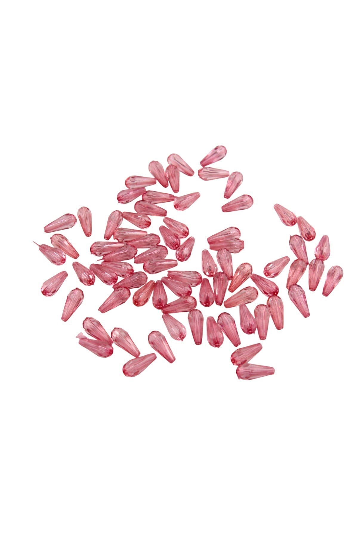 Damla Akrilik Boncuk Pembe 7x18 mm İçten Delikli Boncuk (25 gr 45 Adet)