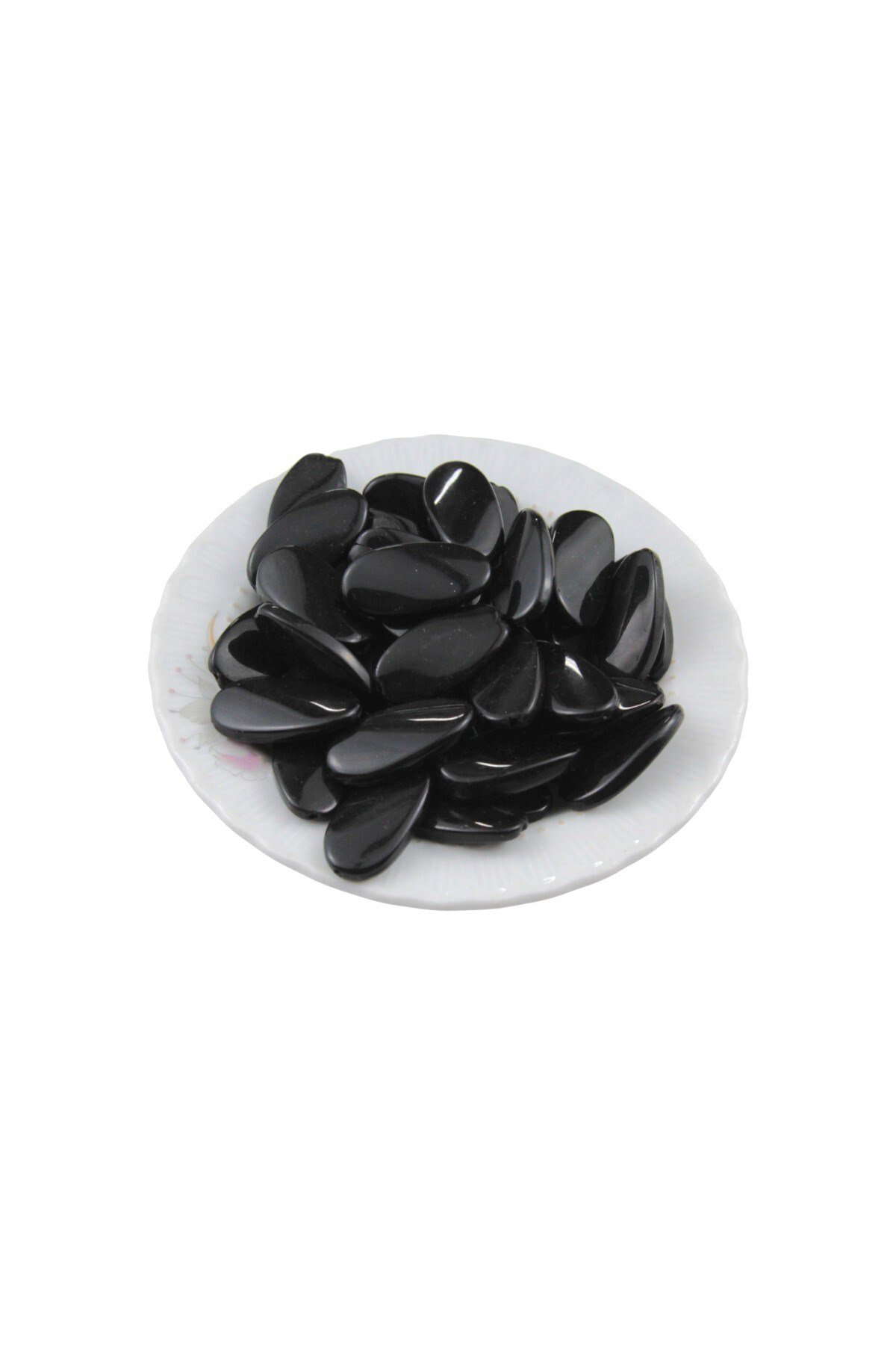 Eğri Oval Desen Siyah 14x28 mm İçten Delikli Boncuk Aksesuar (10 Adet)