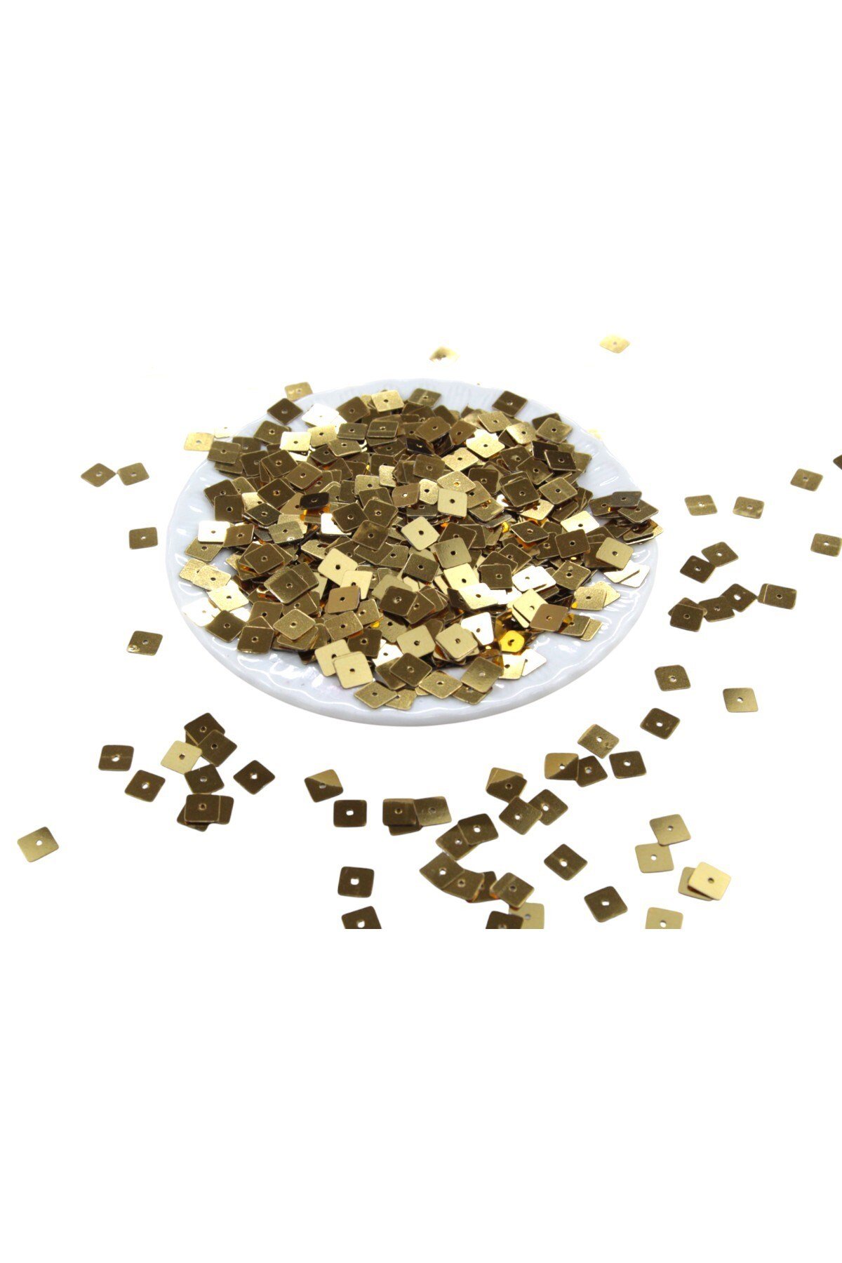 Gold Rengi 8x8 Kare Ortadan Delikli Pul Payet 30 Gr (Tülbent, Oya, Havlu Malzemesi)