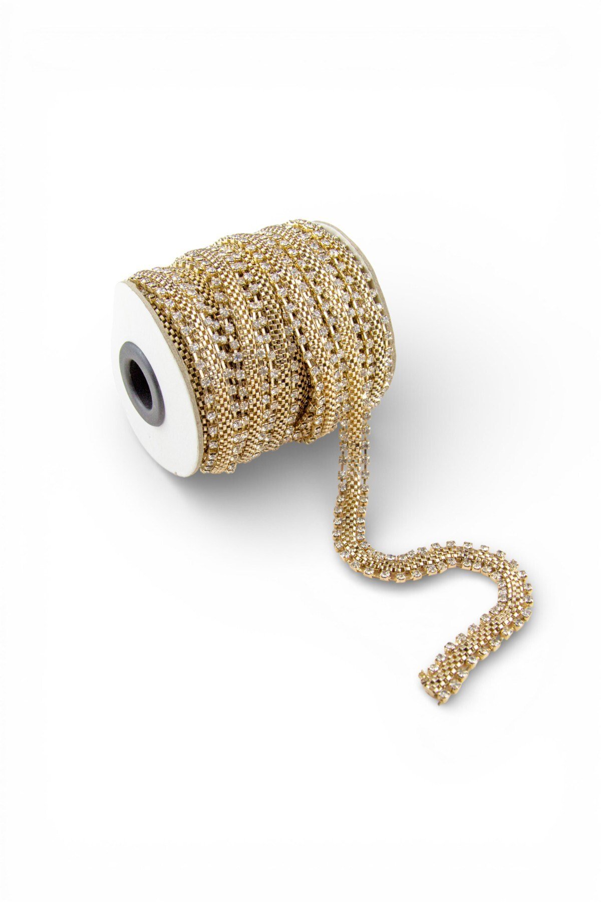 Kenarları Cam Şeritli Ortası Hasır Gold 12 mm Zincir Desen Şerit Zincir Aksesuar (1 Metre)