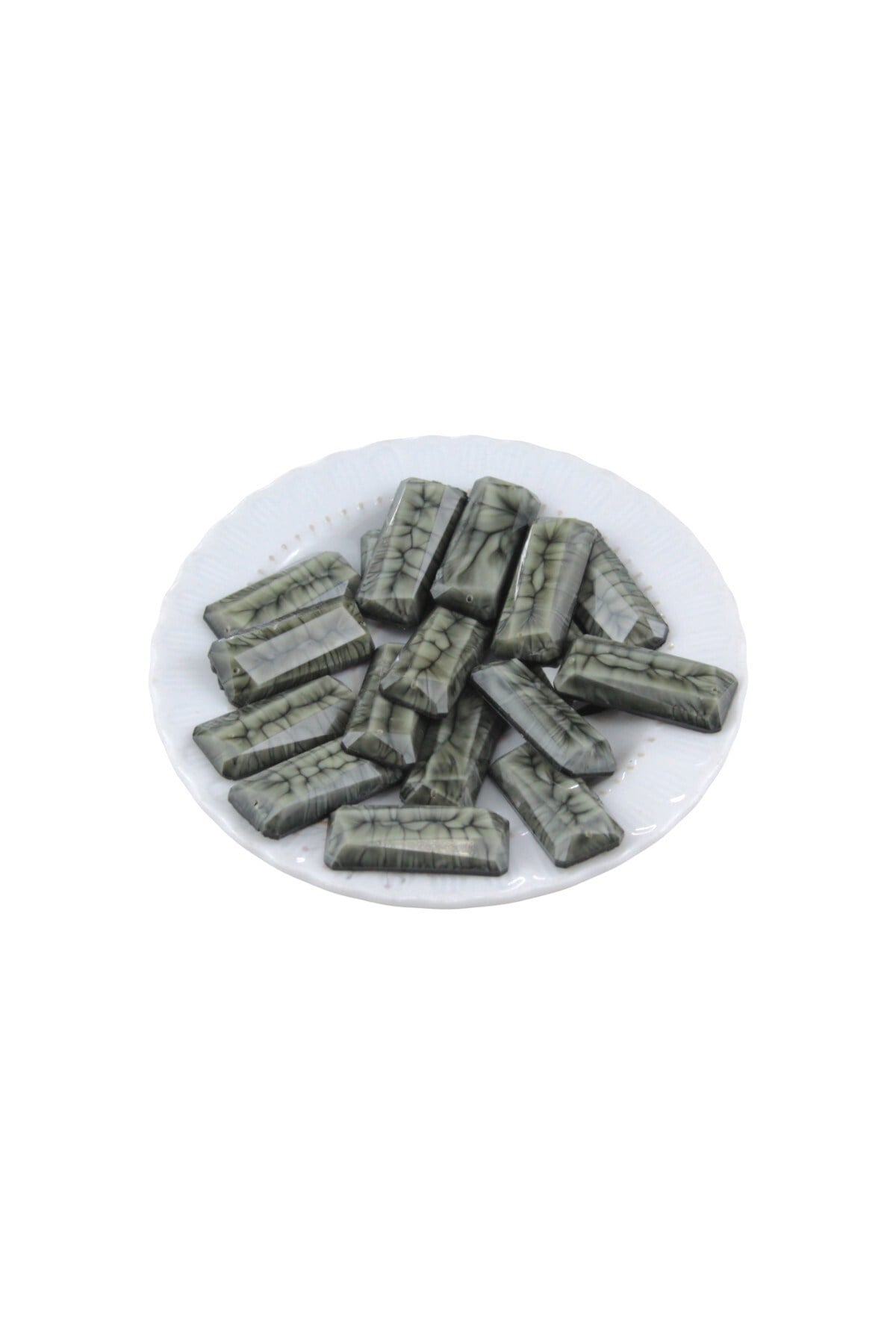 Koyu Gri (Yeşilimsi) Mermer Desen Diktörtgen Form Dikme Taş Aksesuar 33x14 mm (5 Adet)
