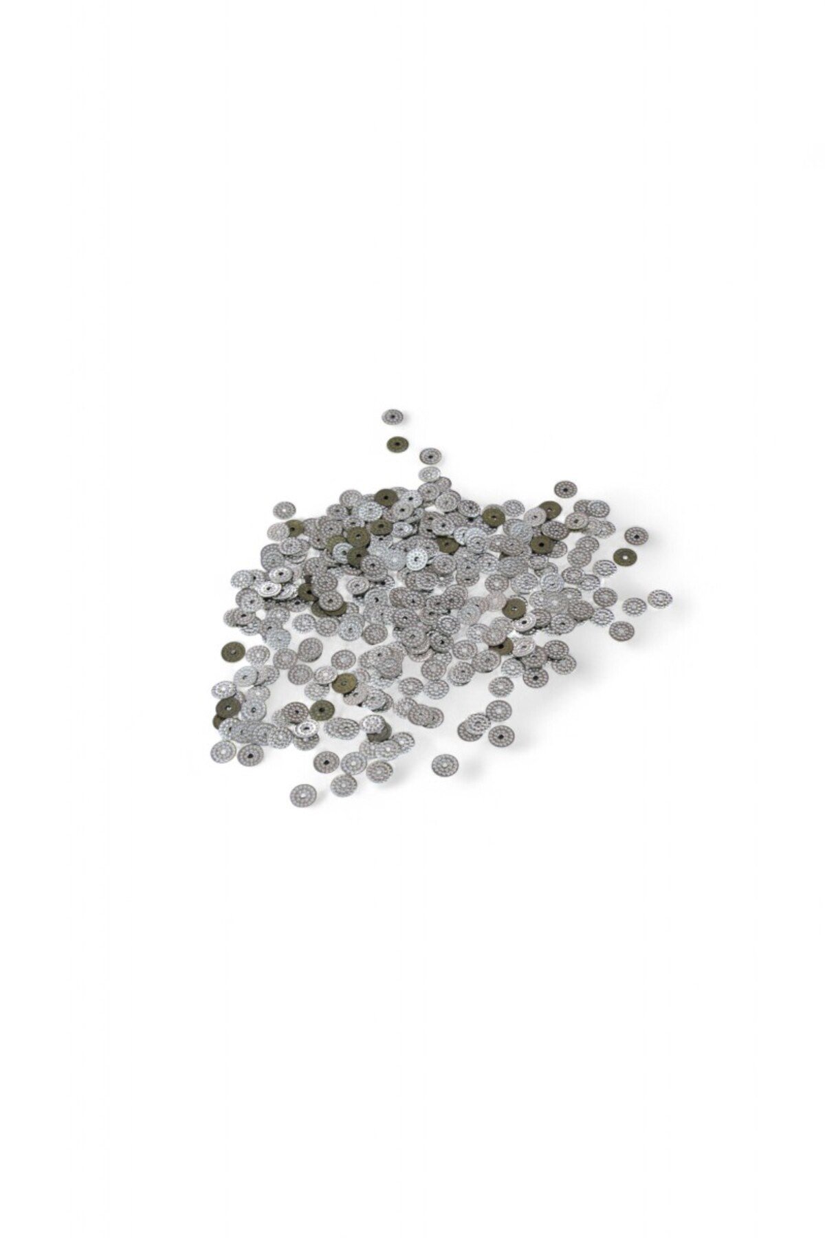 Nokta Desenli Ortadan Delikli 7 mm Gümüş Pul Payet (20 Gr 160 Adet)