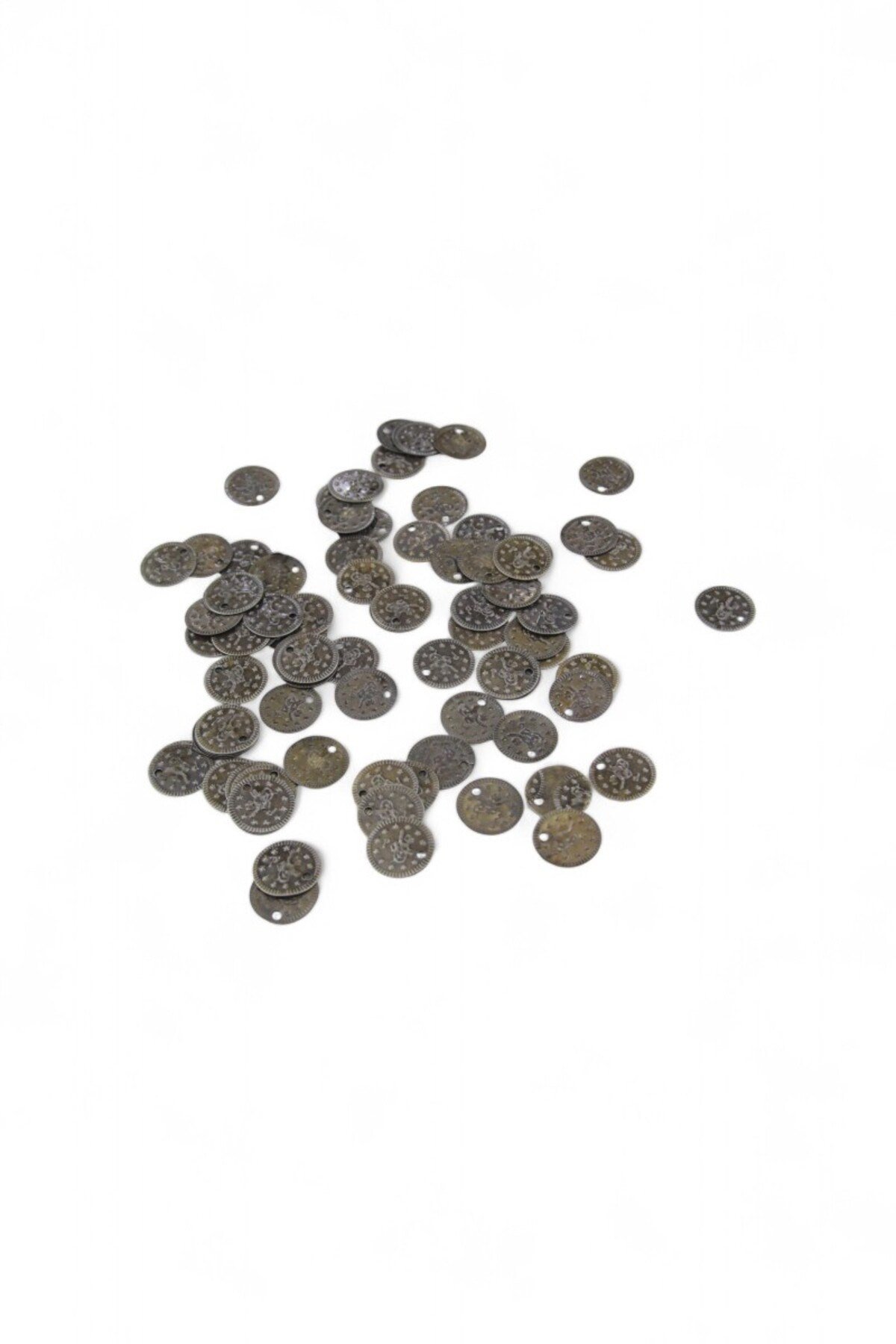 Osmanlı Tuğra Desenli 15 mm Yandan Delikli Bronz Pul Payet (30 Gr 85 Adet)