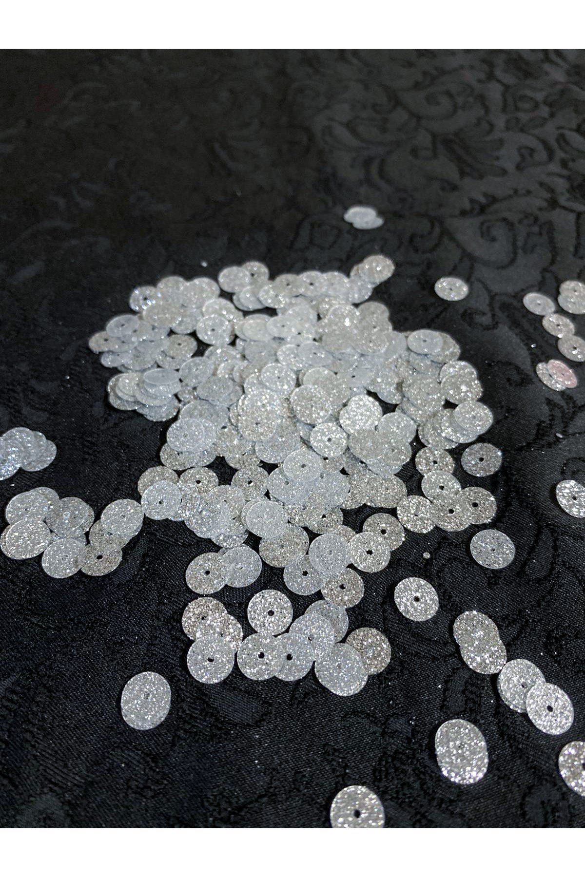 Simli Gümüş 8 mm Ortadan Delikli Pul Payet 25 Gr (Tülbent, Oya, Havlu Malzemesi)