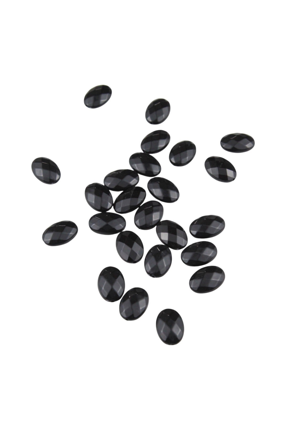 Siyah Oval Ekose Kesim Desen İçten Delikli 13x18 mm Boncuk Taş Aksesuar (10 Adet)